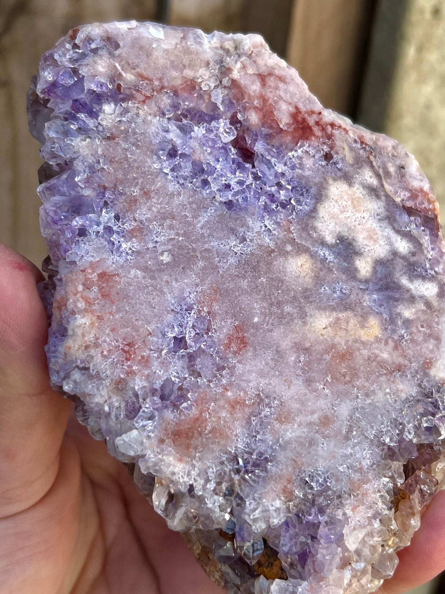 pink amethyst slab with purple quartz