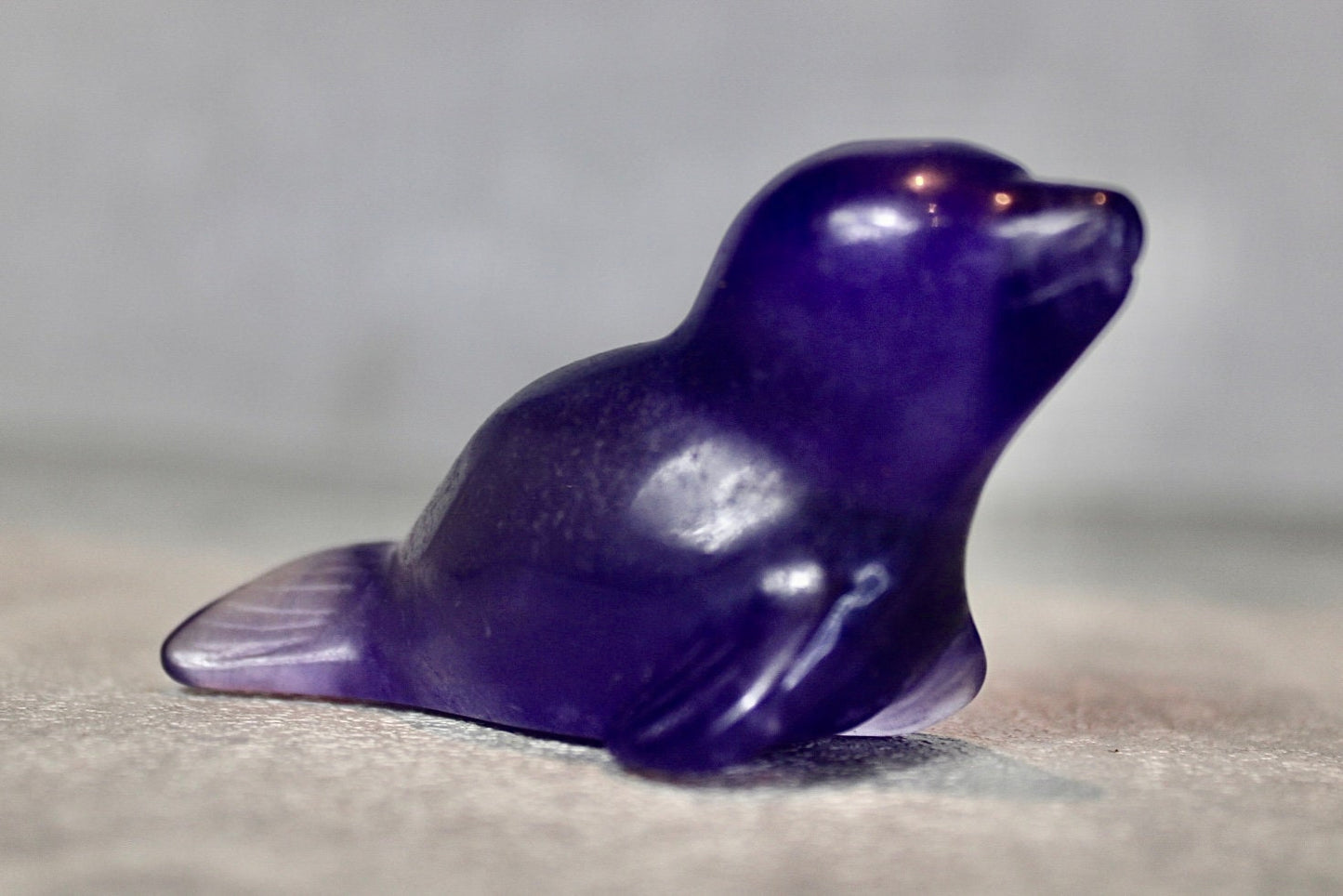 Purple fluorite, seal carving 4.5 (h) 7cm (l)