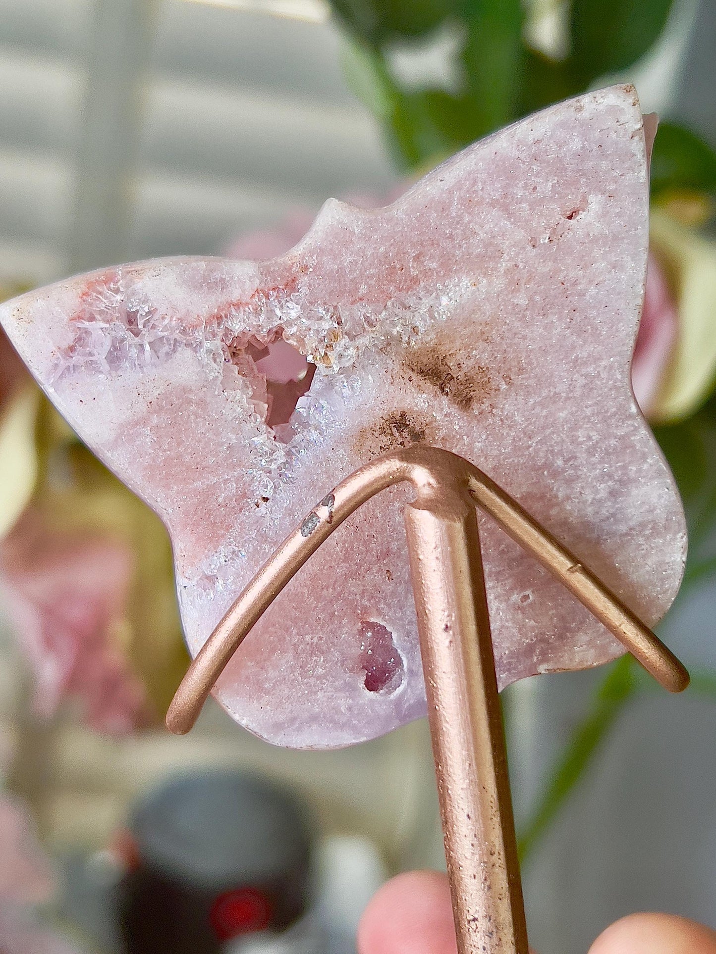 Pink amethyst butterfly on stand