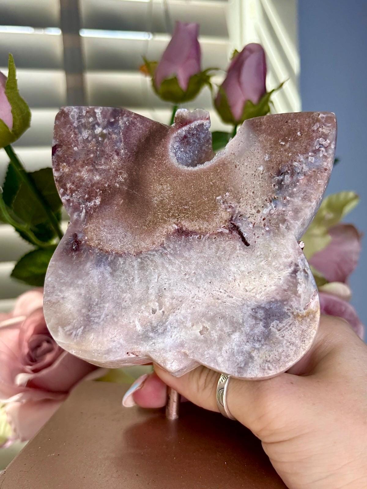 Pink amethyst butterfly on stand 465g