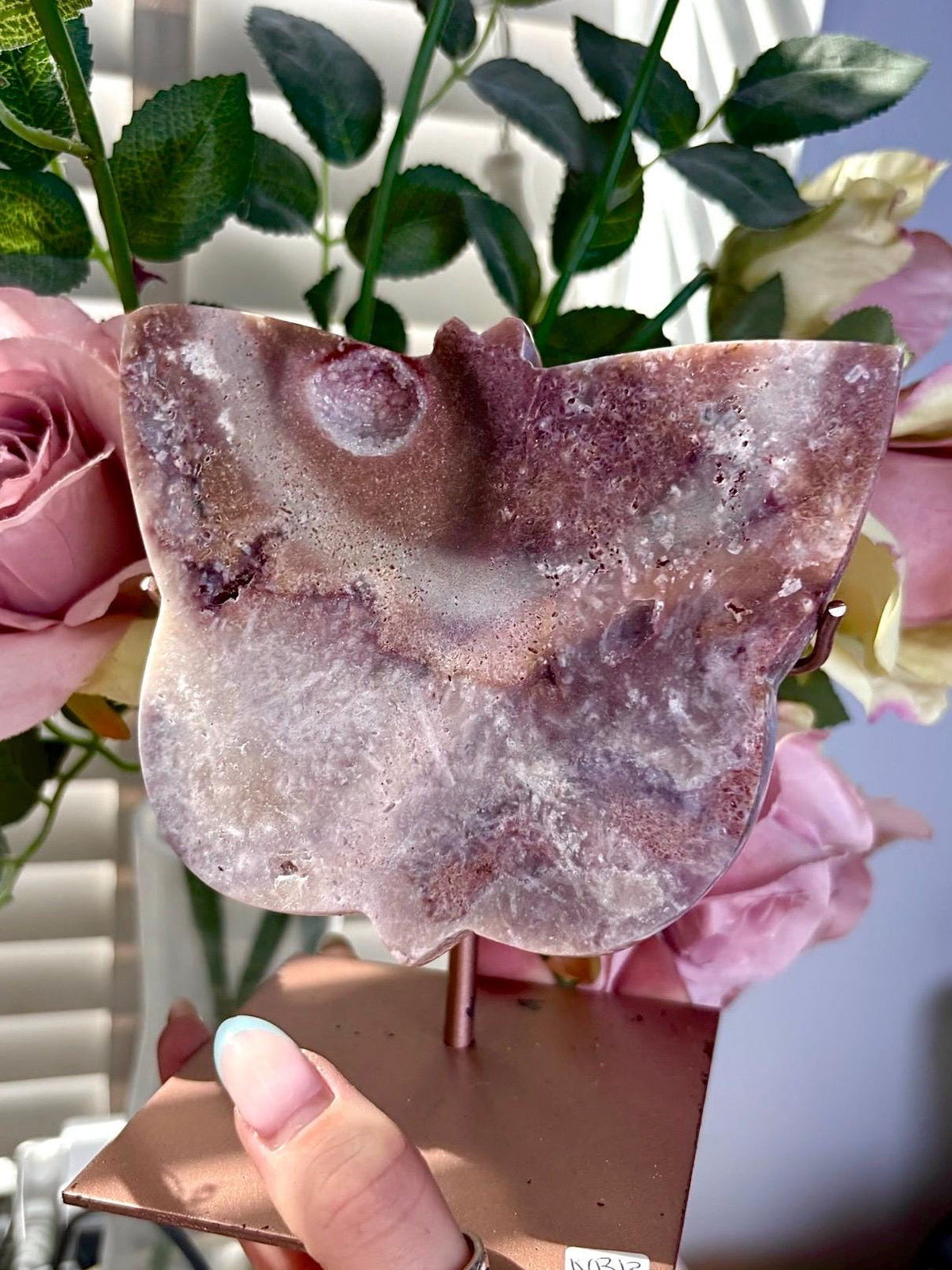 Pink amethyst butterfly on stand 861g