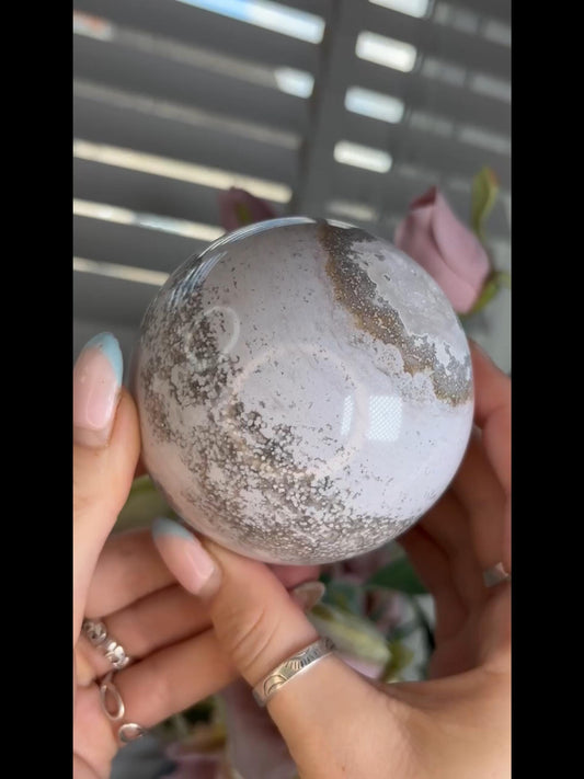 Beautiful Pastel ocean jasper sphere with quartz