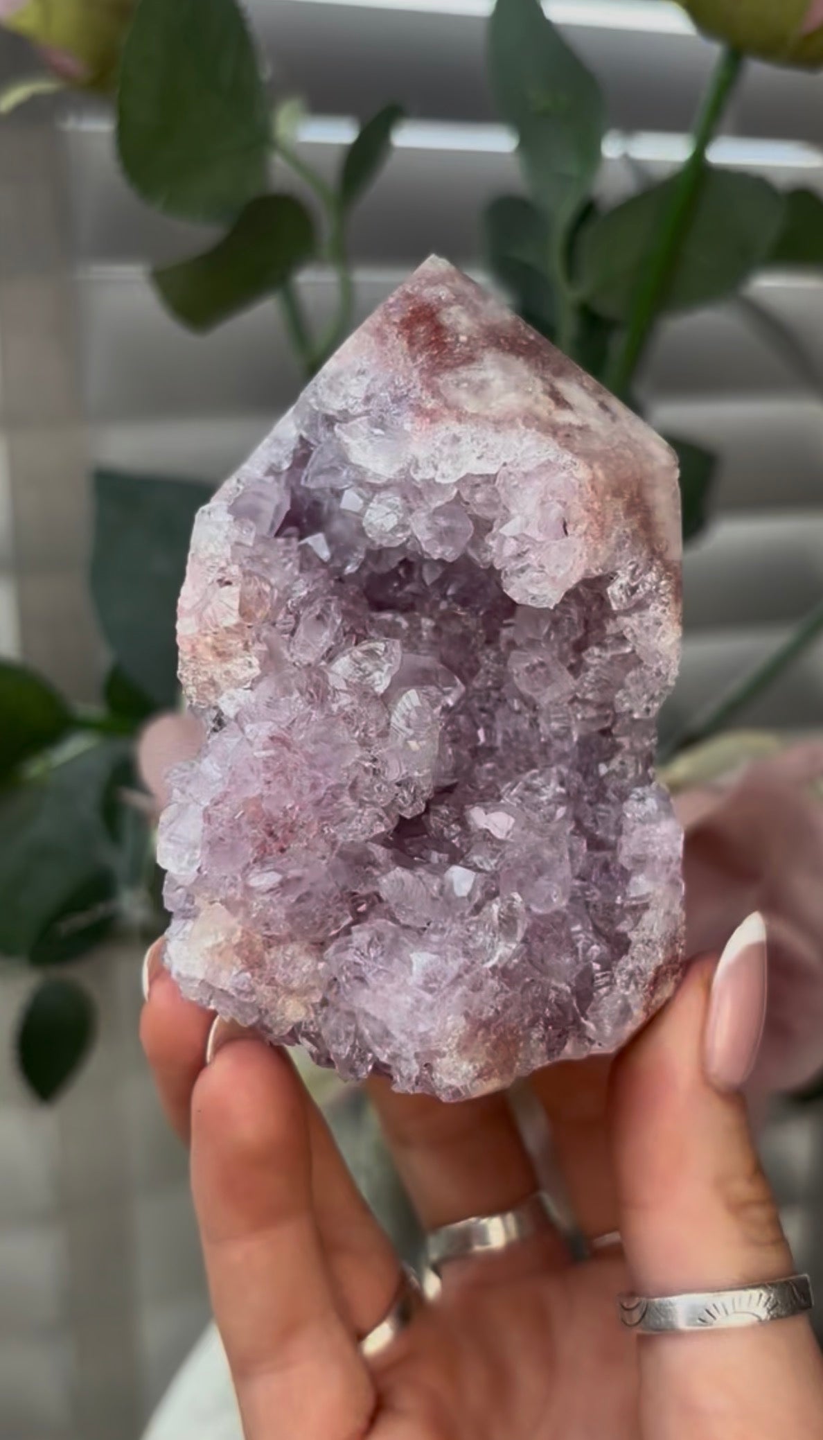 Beautiful, hq, druzy, Pink amethyst tower 9cm(h) by 6cm(w)