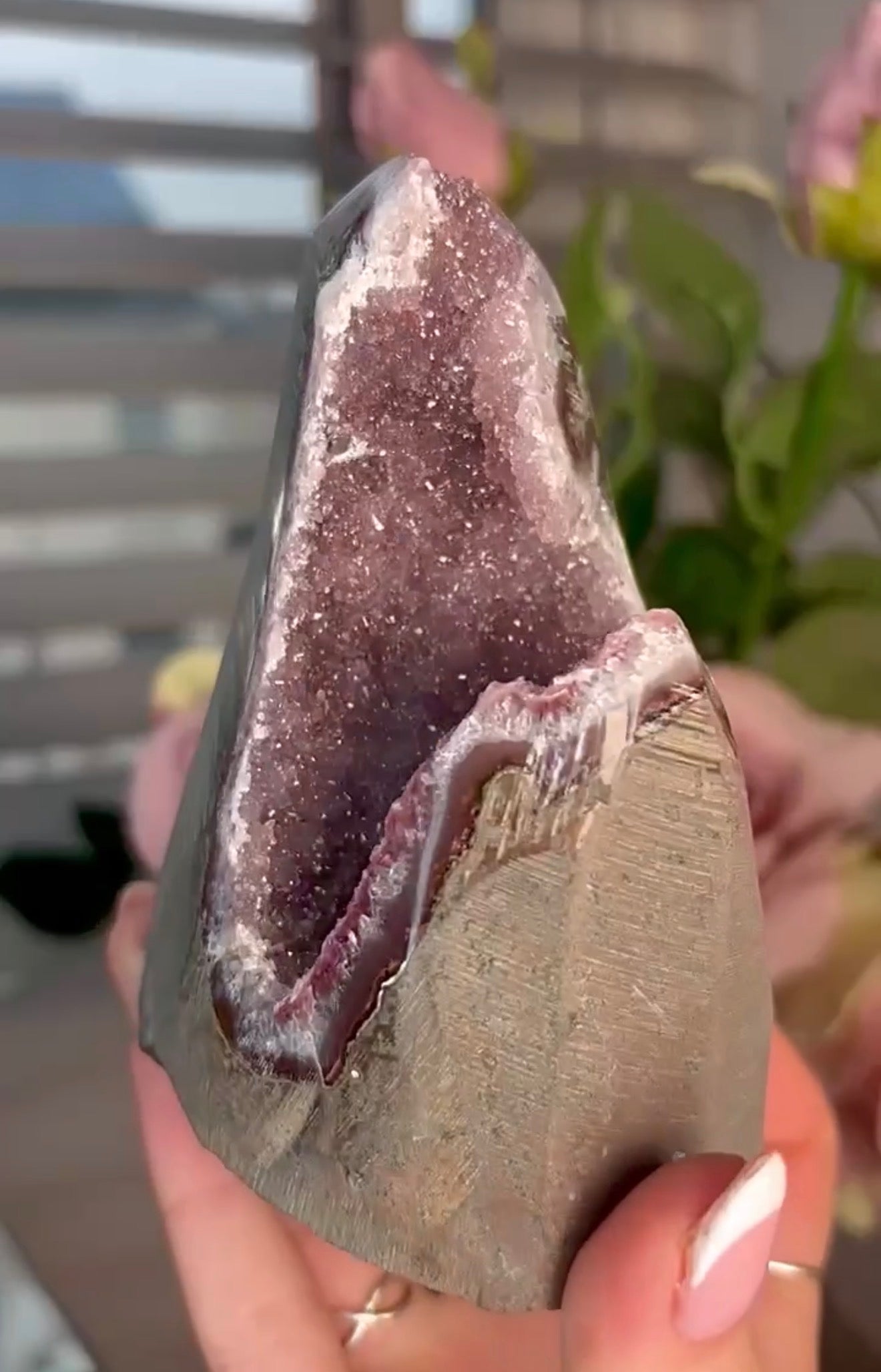 Pink toned amethyst cutbase