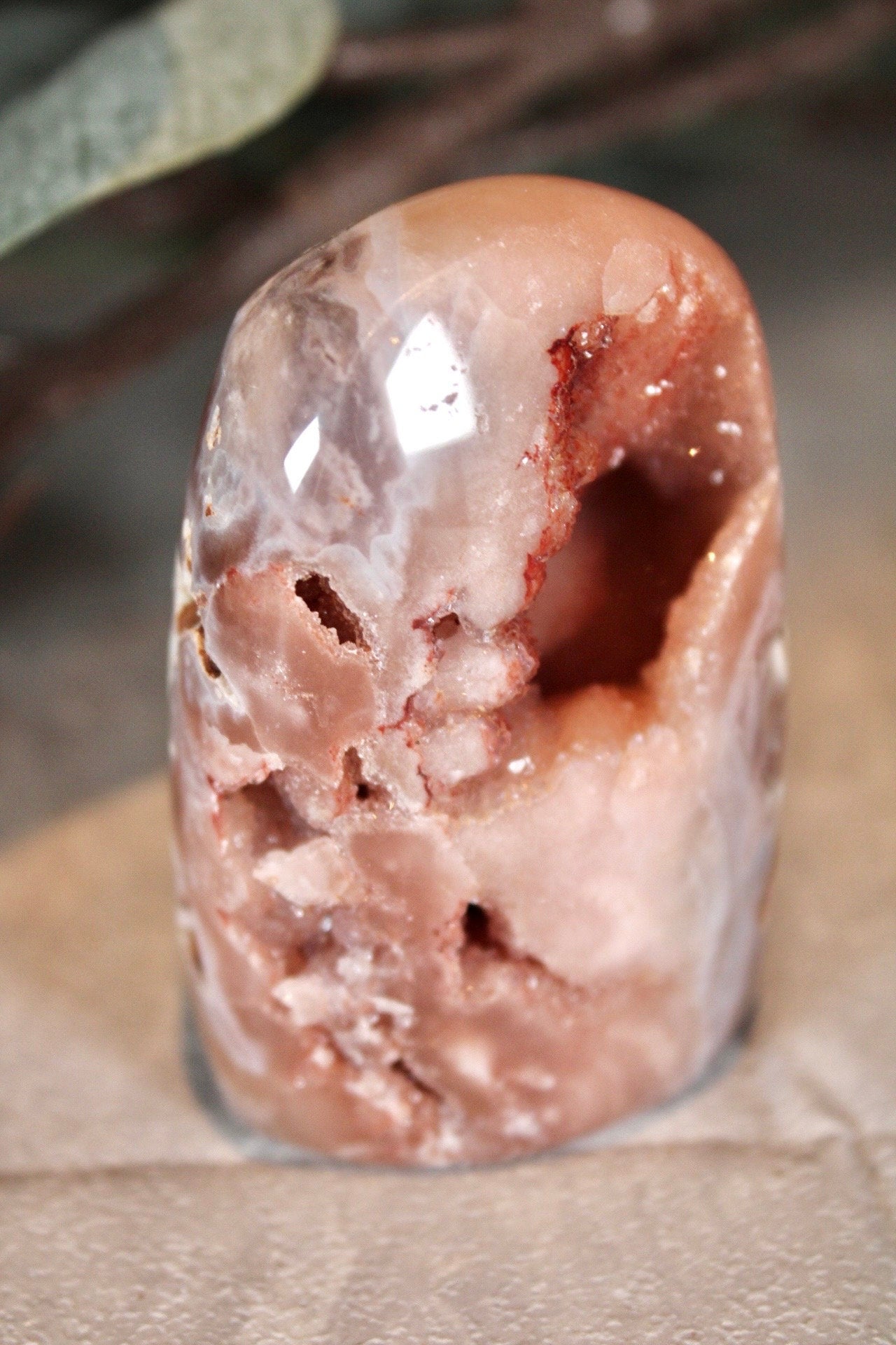 pink amethyst freeform with open druzy cave 135g