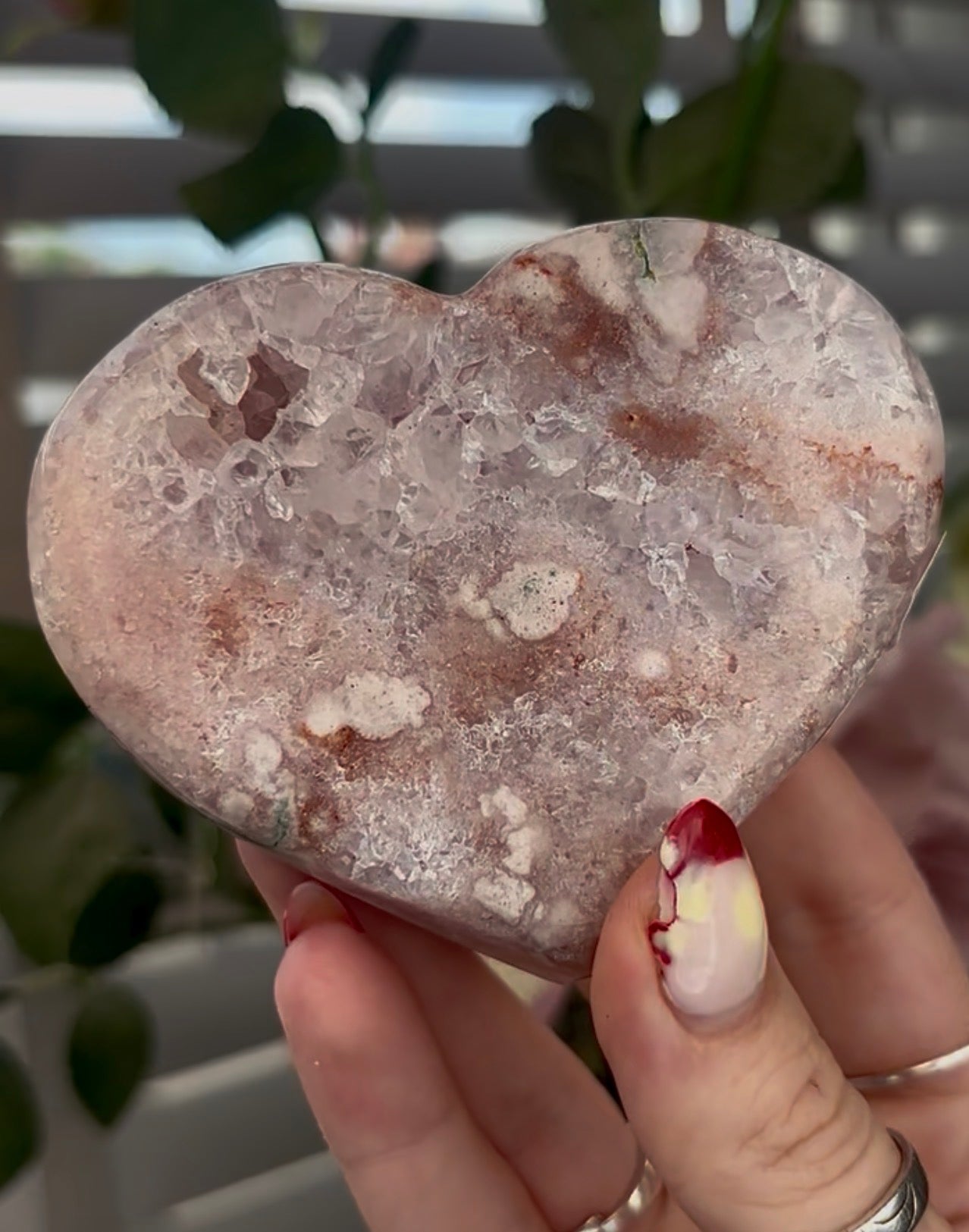 Beautiful pink amethyst heart - comes with stand (9cm)