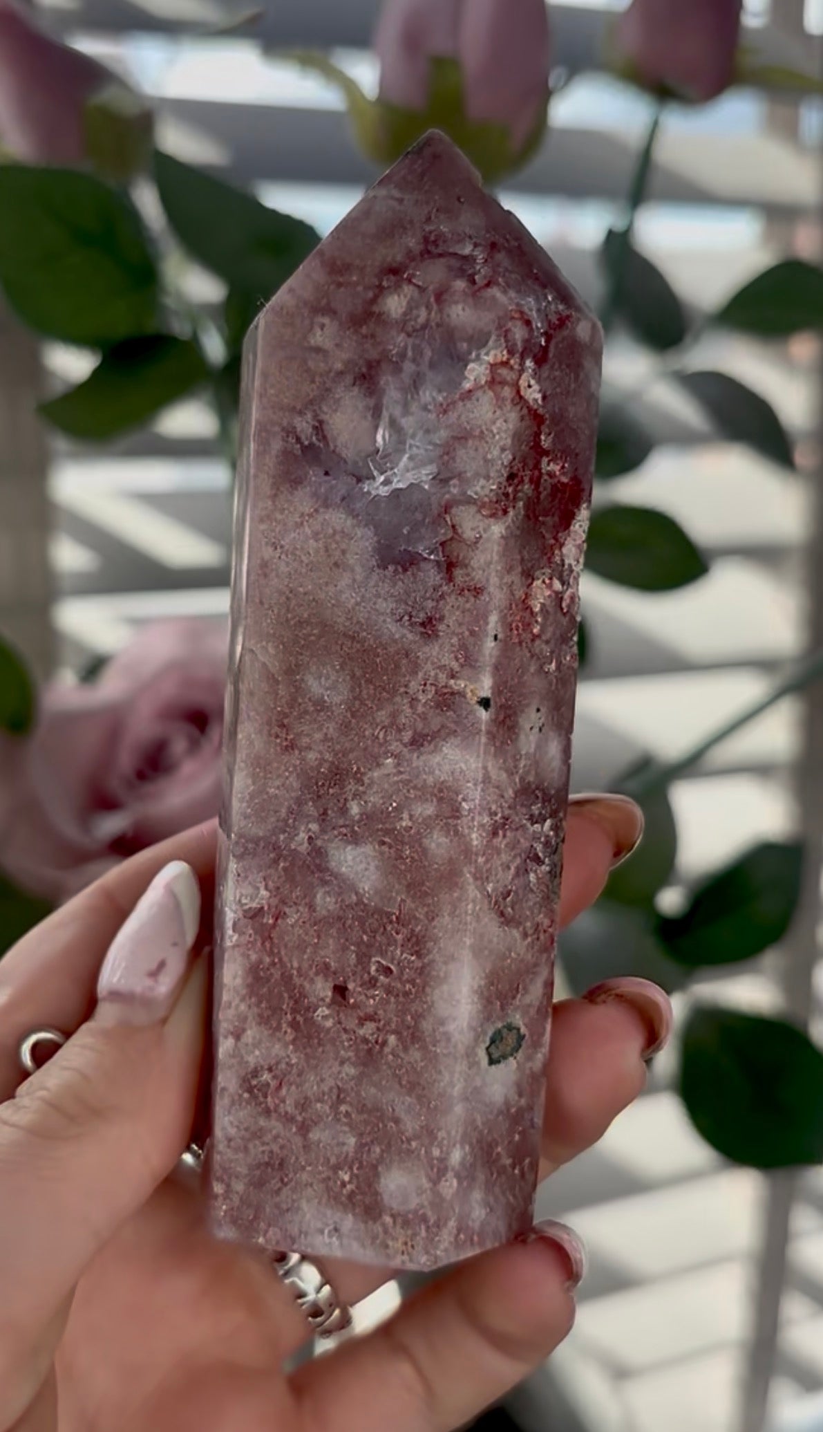 Beautiful, high quality, Pink amethyst tower with purple quartz