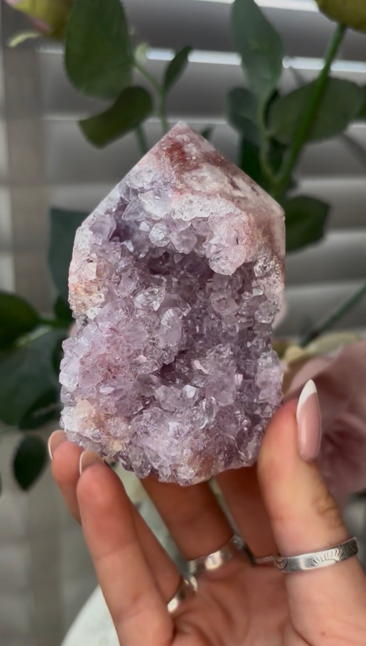 Beautiful, hq, druzy, Pink amethyst tower 9cm(h) by 6cm(w)