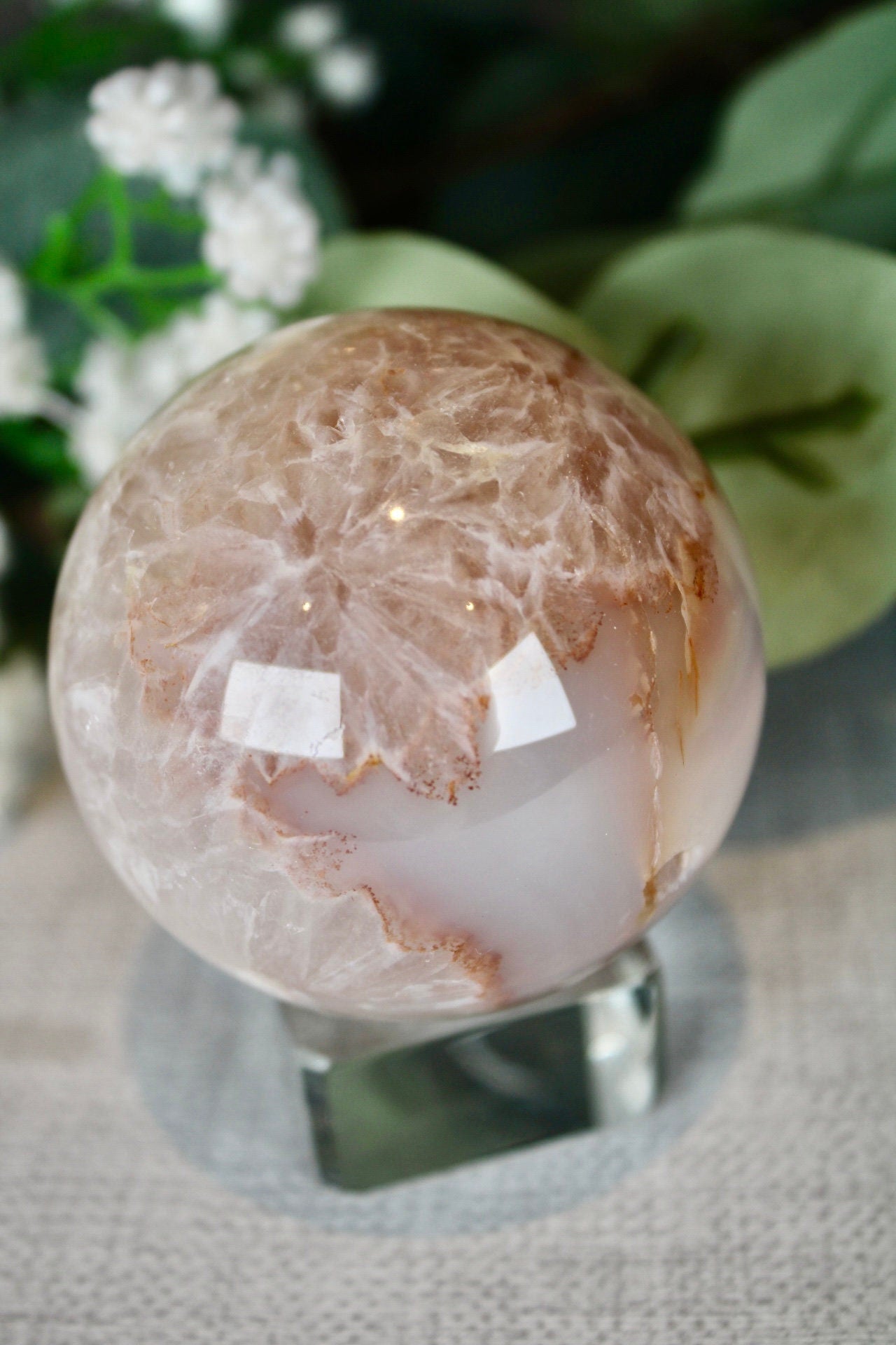 Chlorite flower agate sphere 300g 6cm