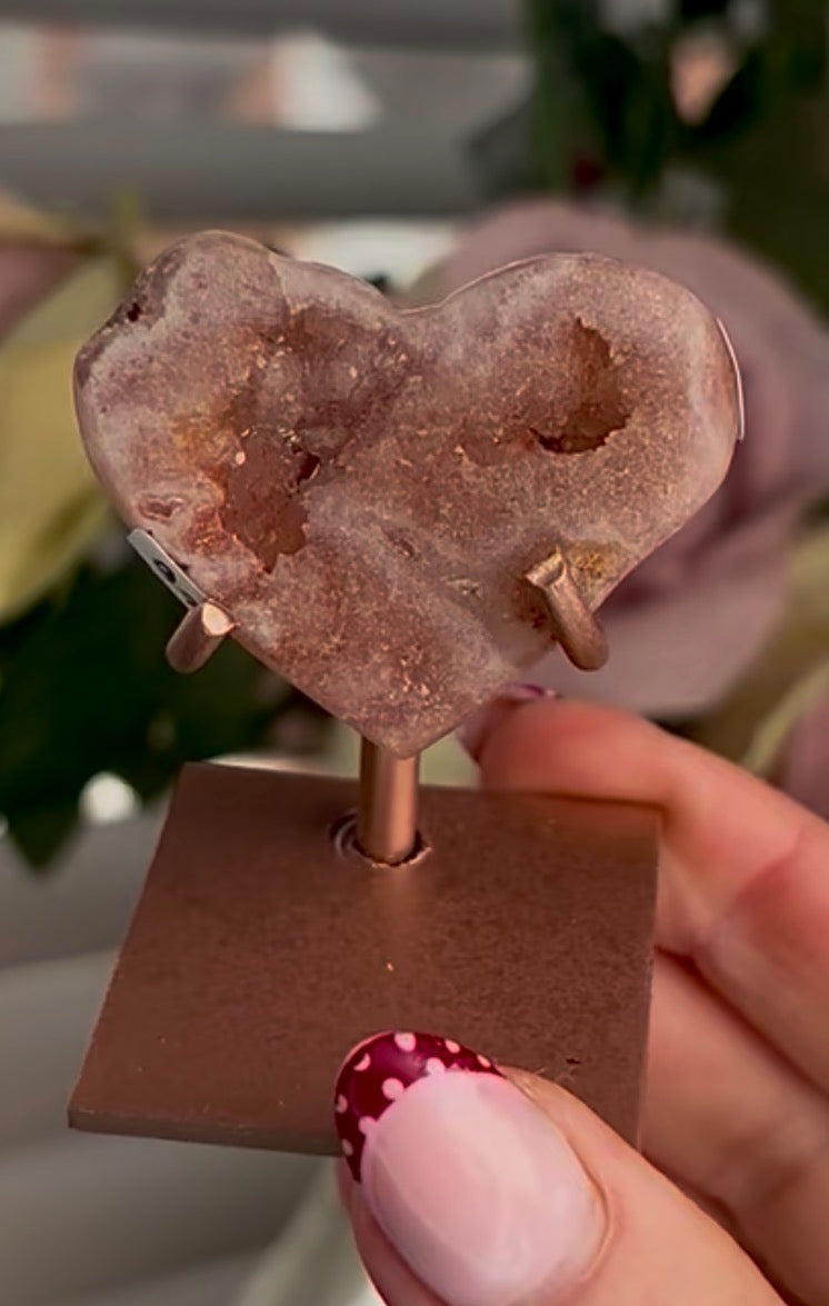Mini pink amethyst heart - comes with stand