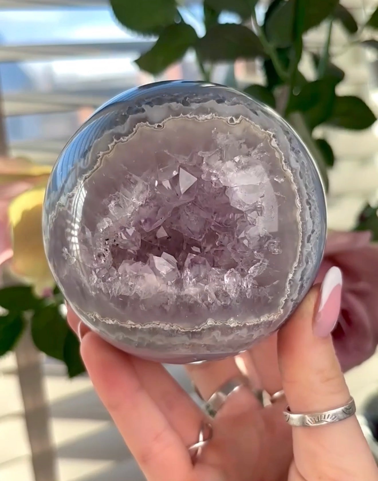 Gorgeous, high grade, blue banded, amethyst, agate sphere