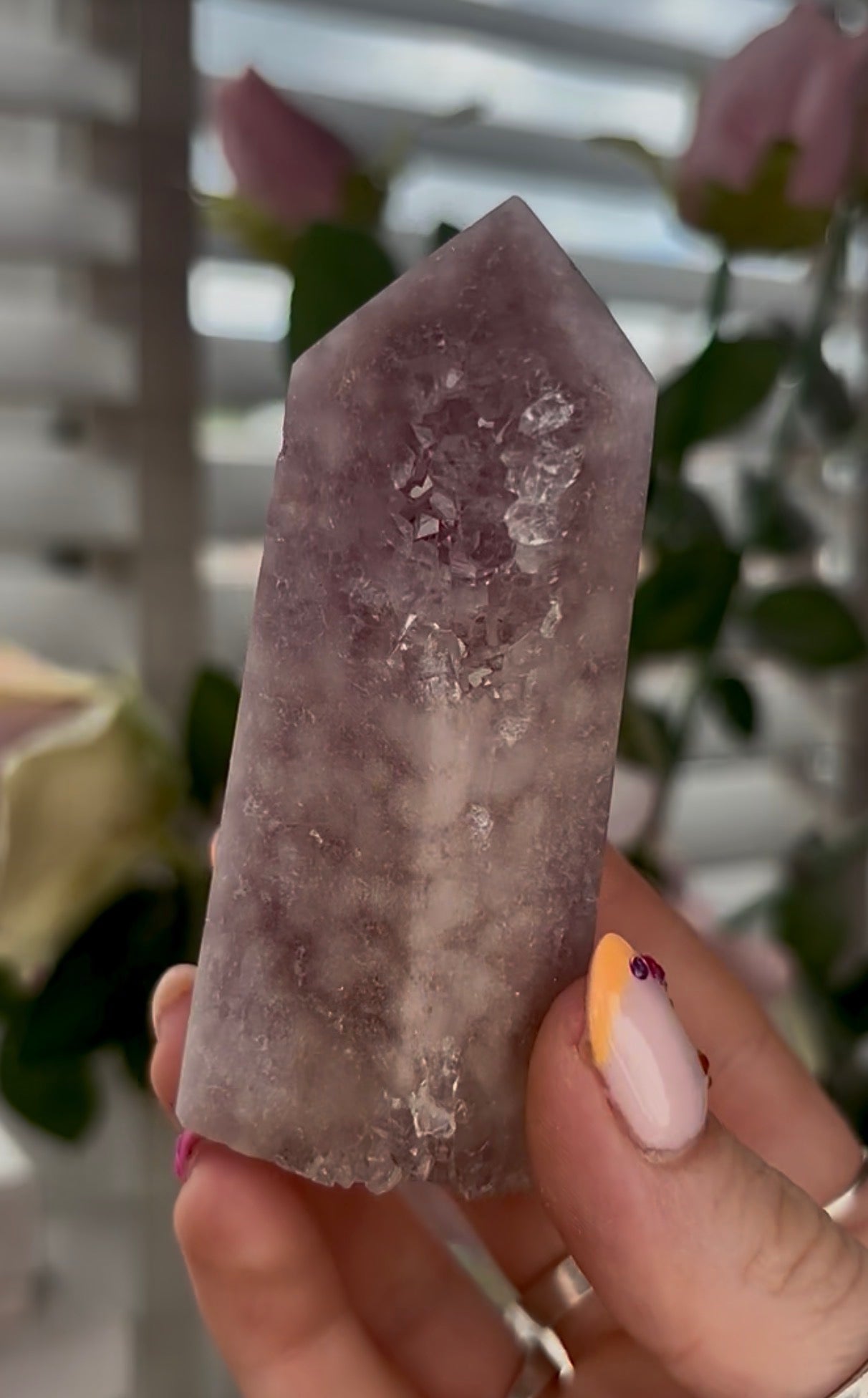 Pretty, Pink amethyst tower in lilac tones