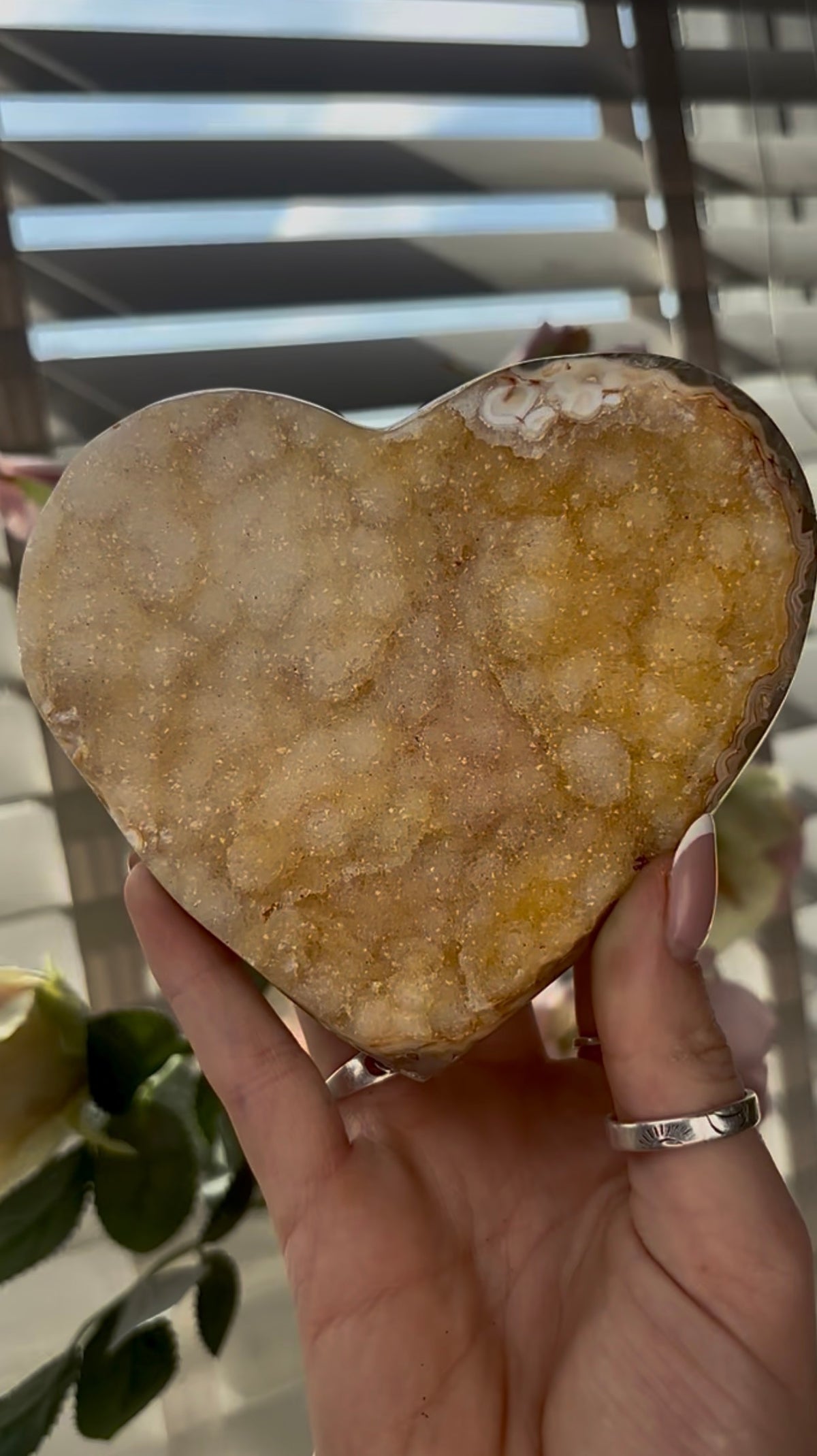 Uruguay, sugar druzy, amethyst heart in lemon tone - comes with stand