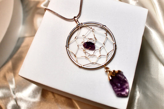 Gold plated, amethyst, dream catcher, necklace