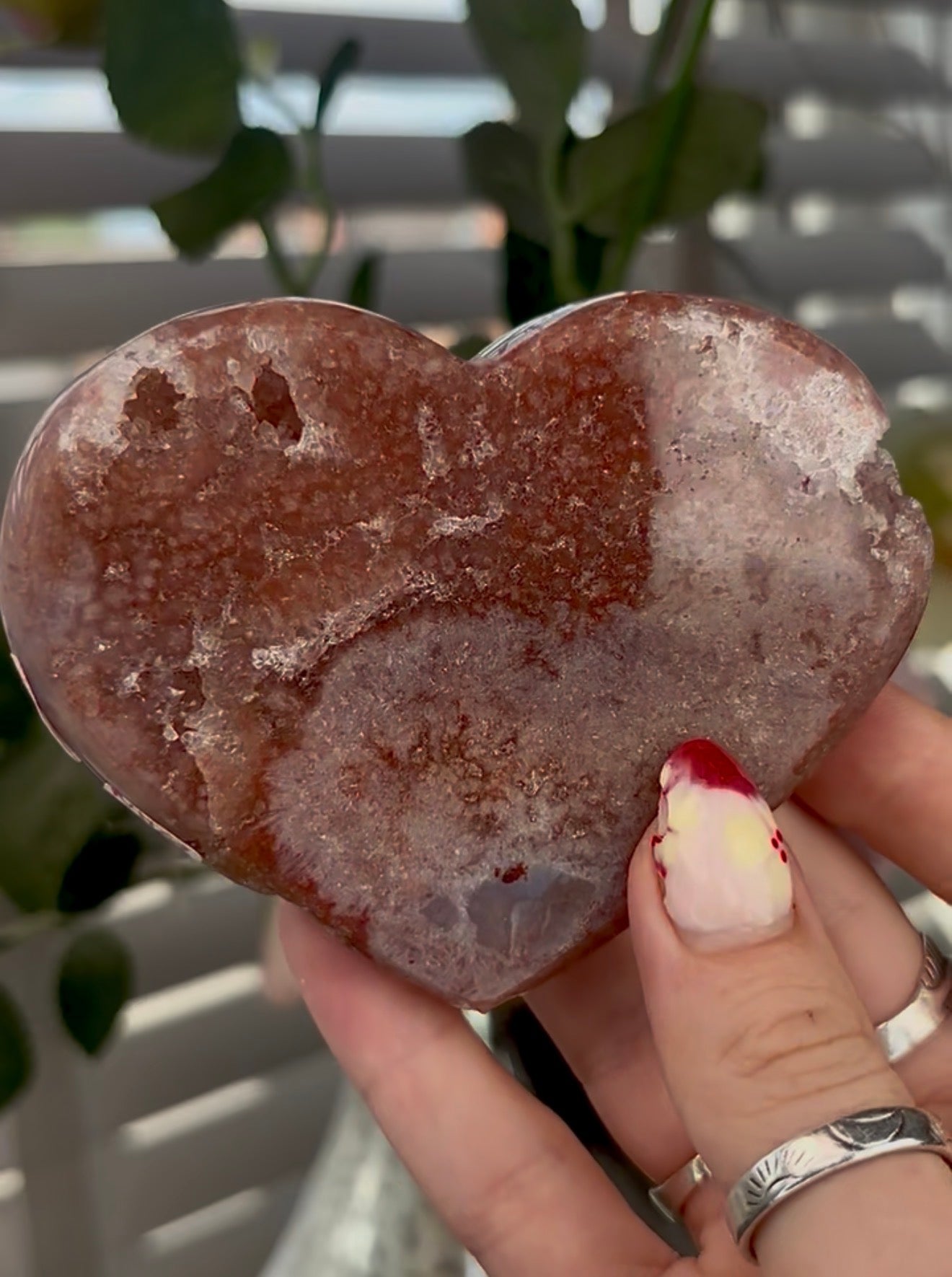 Beautiful pink amethyst heart - comes with stand (9.5cm)
