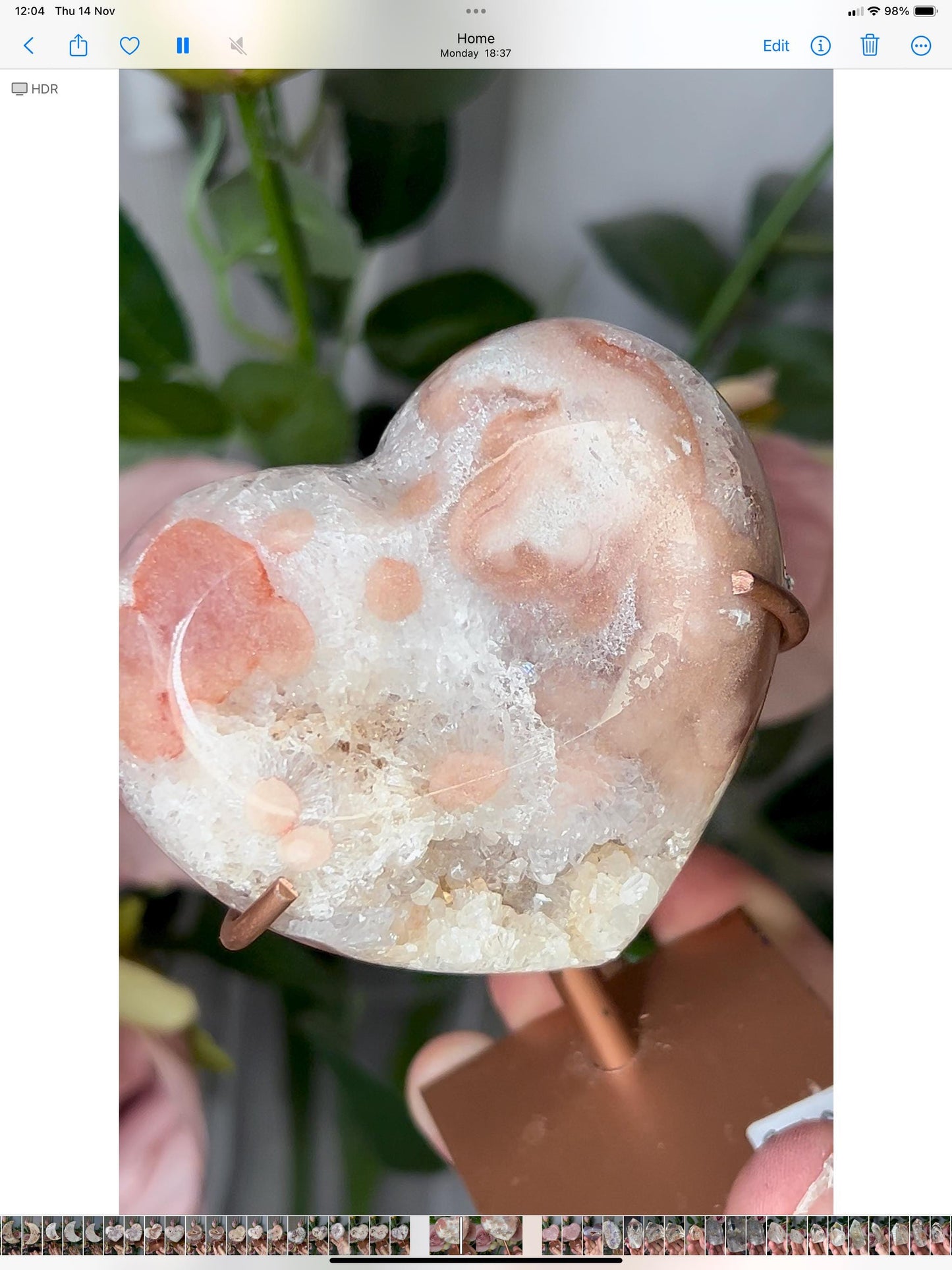 pink amethyst heart with quartz druzy comes with stand that is scratched (discount added)