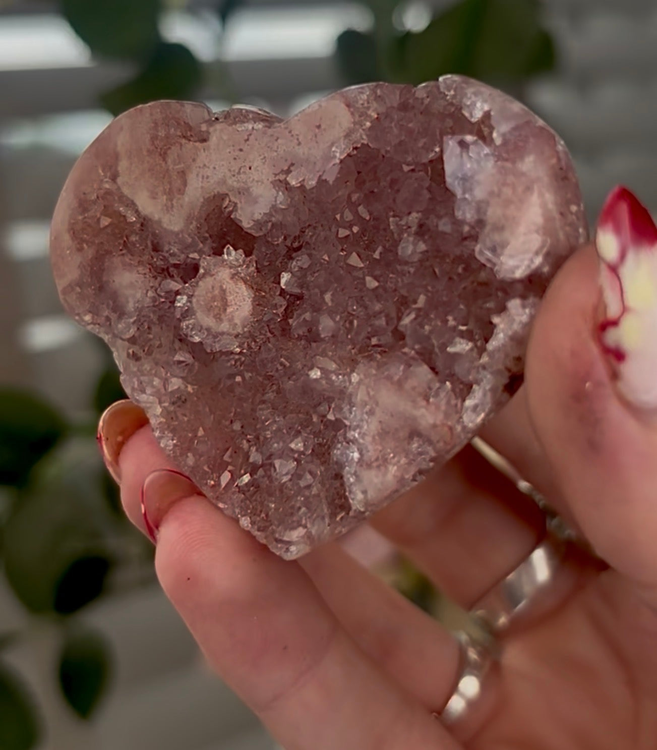 Mini pink amethyst heart - comes with stand