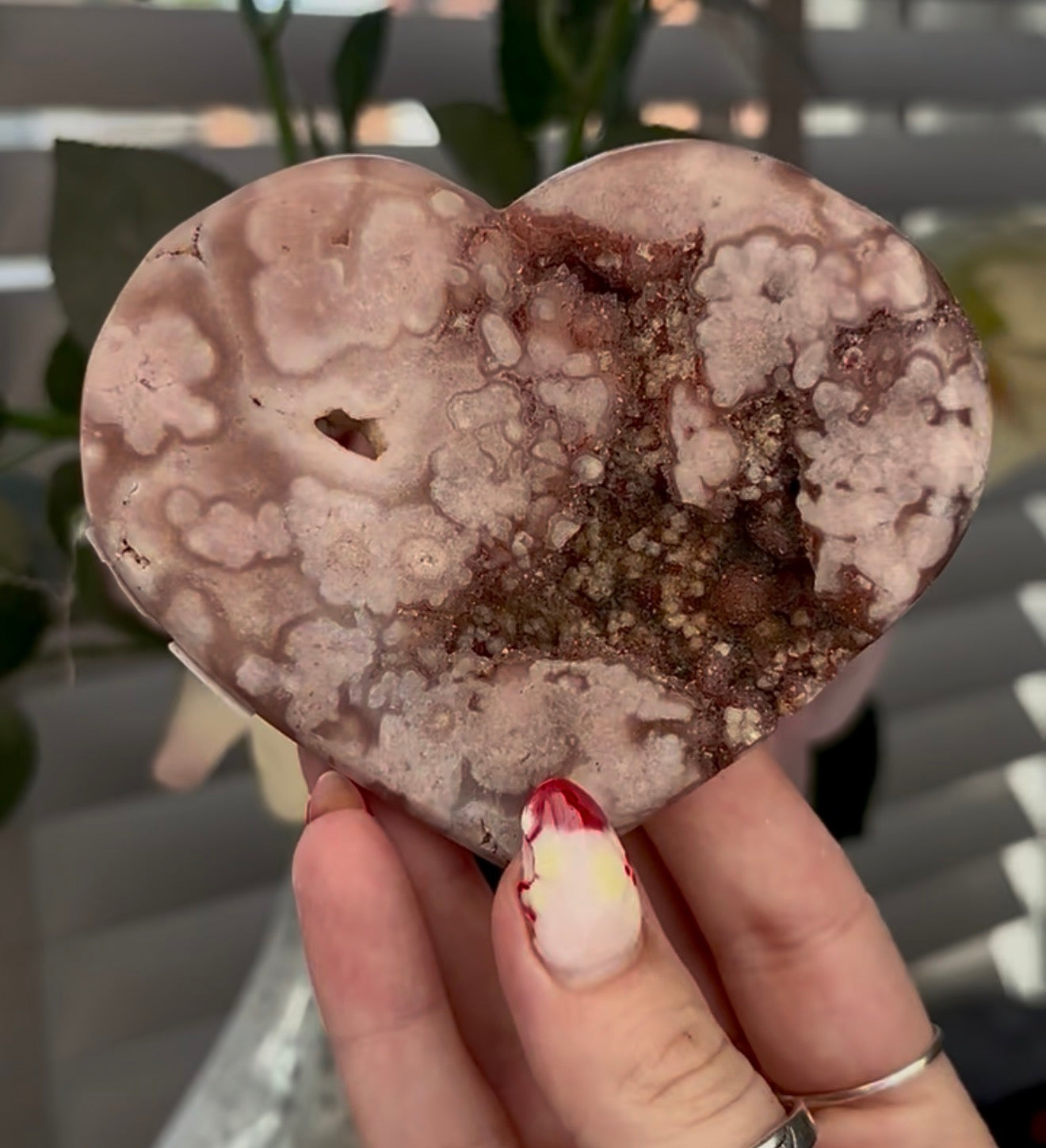 Druzy pink amethyst heart - comes with stand (10cm)
