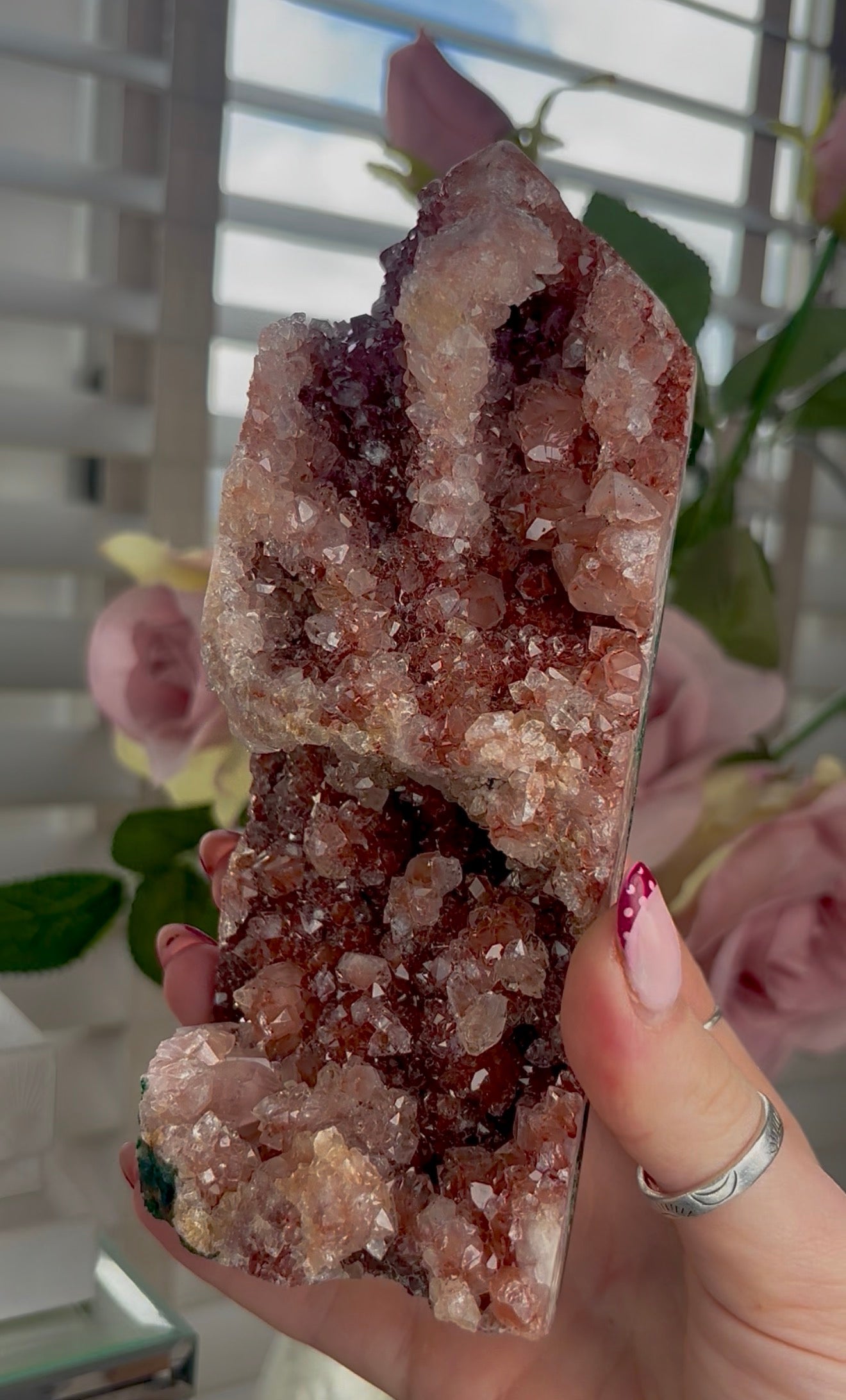 Hq Druzy Pink amethyst tower & jasper In golden and reddish tones
