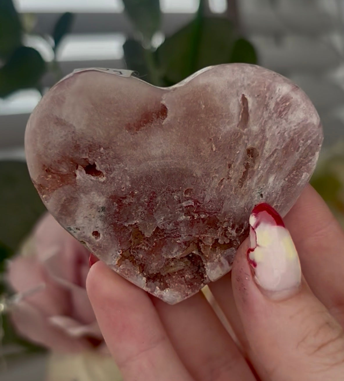 Mini pink amethyst heart - comes with stand