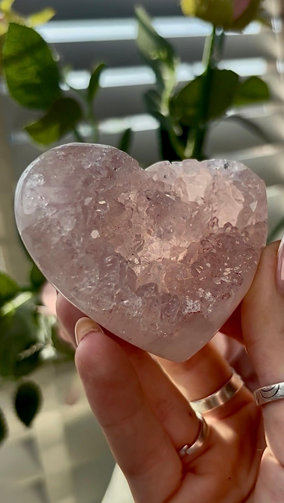 Gorgeous, high quality, pink amethyst quartz heart- comes with stand