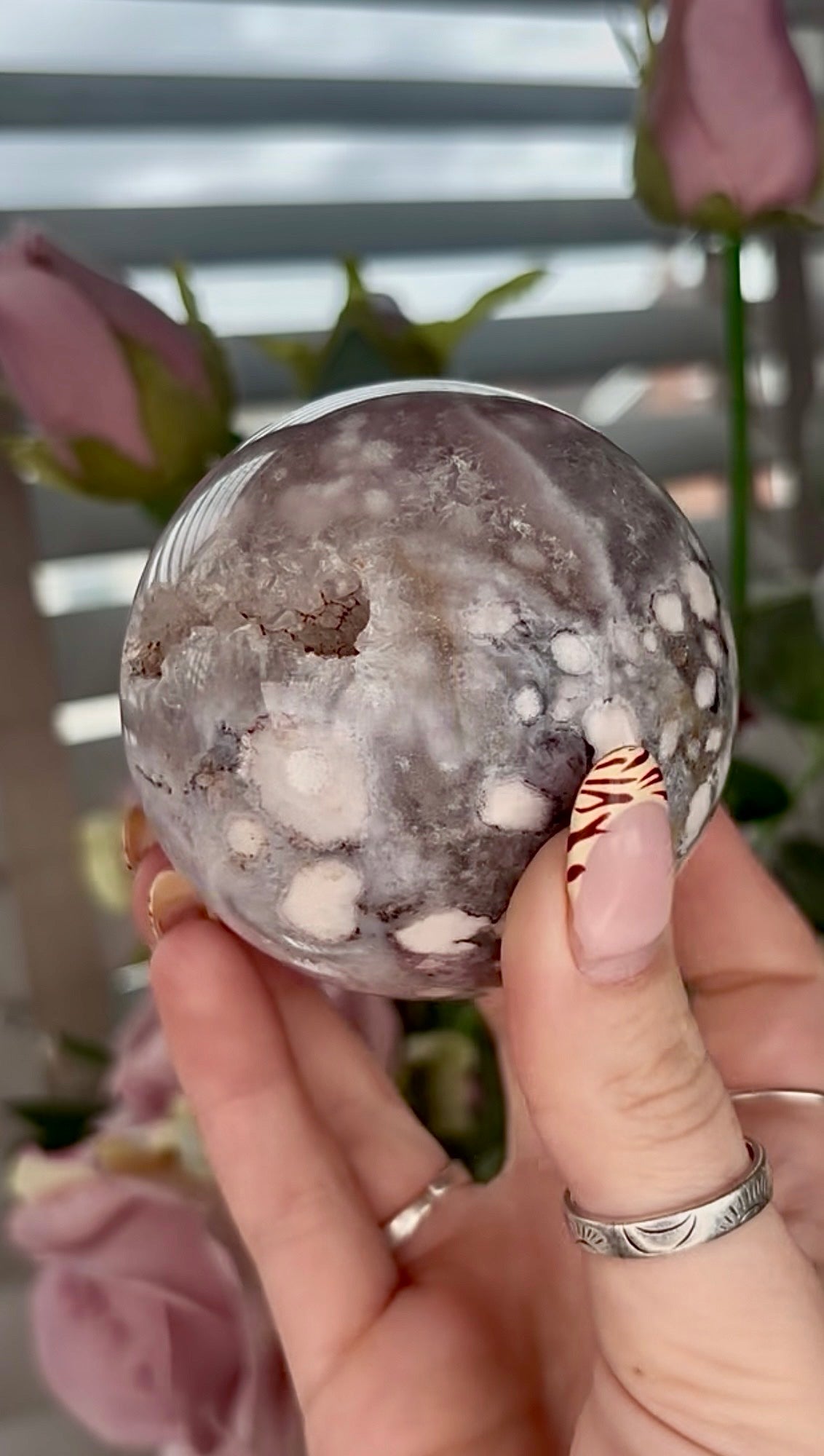 Stunning!! Super high quality, Druzy, green chlorite x blue flower agate sphere