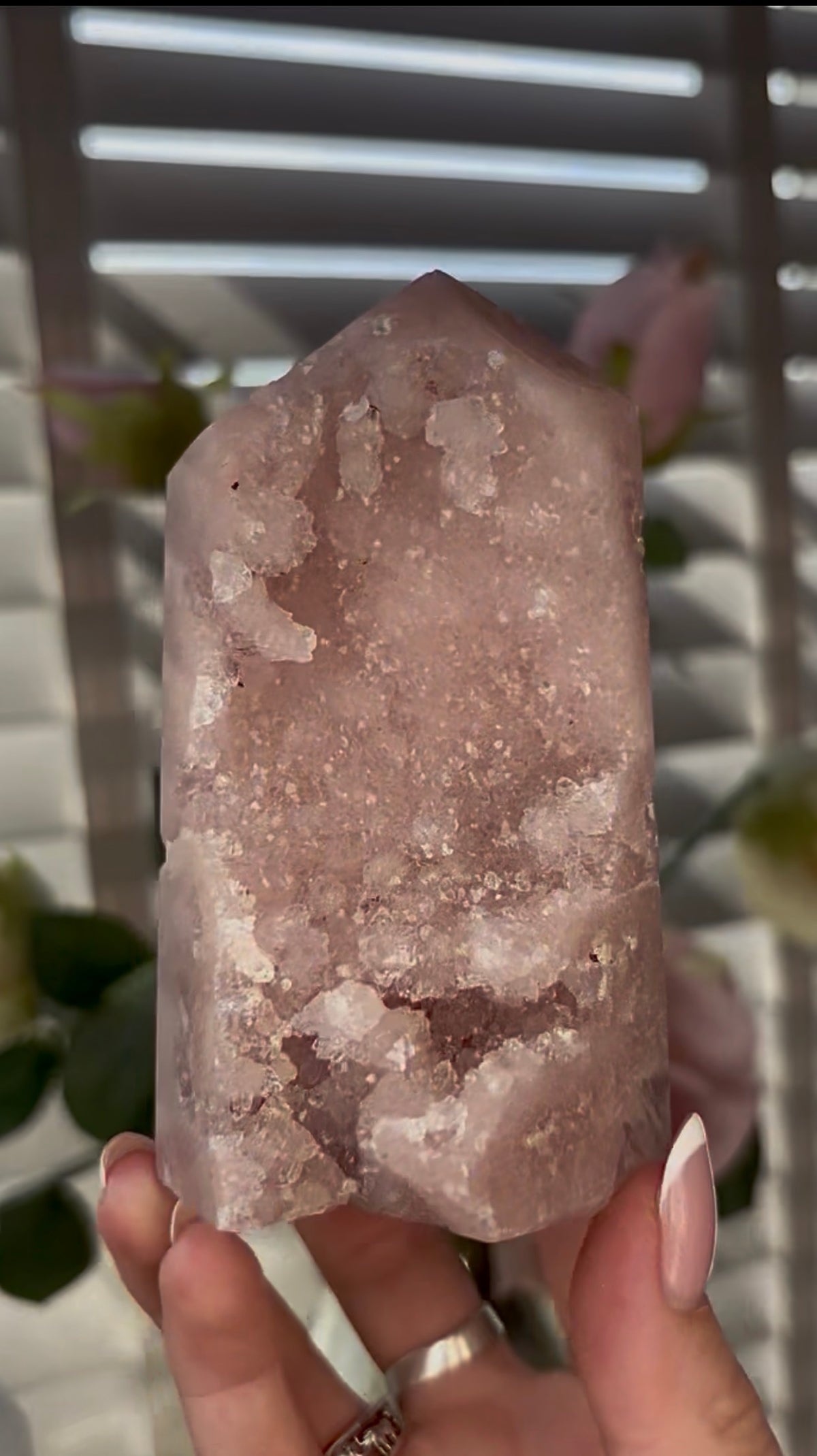 Beautiful, high quality, Pink amethyst tower 11.5cm(h) by 6cm(w)