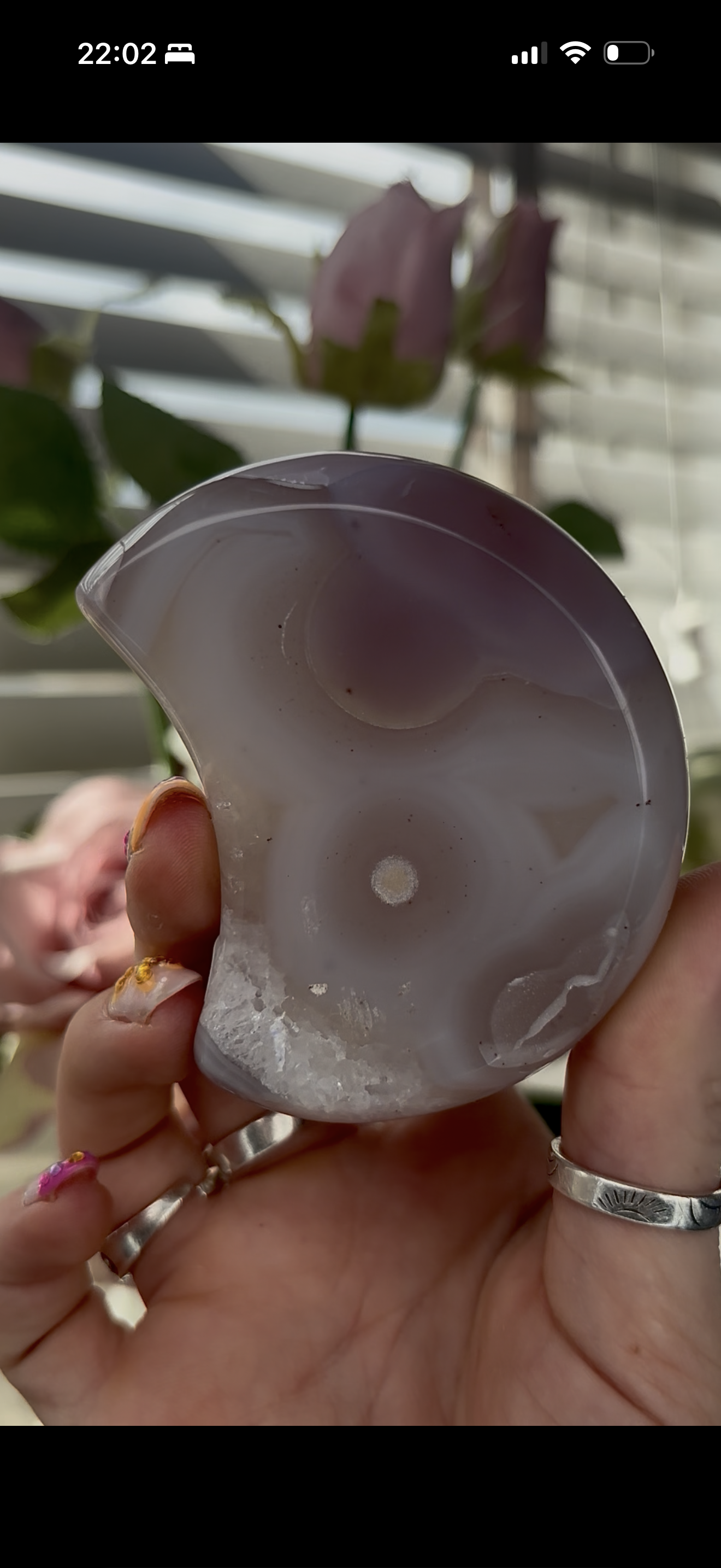 Beautiful, high quality, agate moon  with sugar druzy - stand included