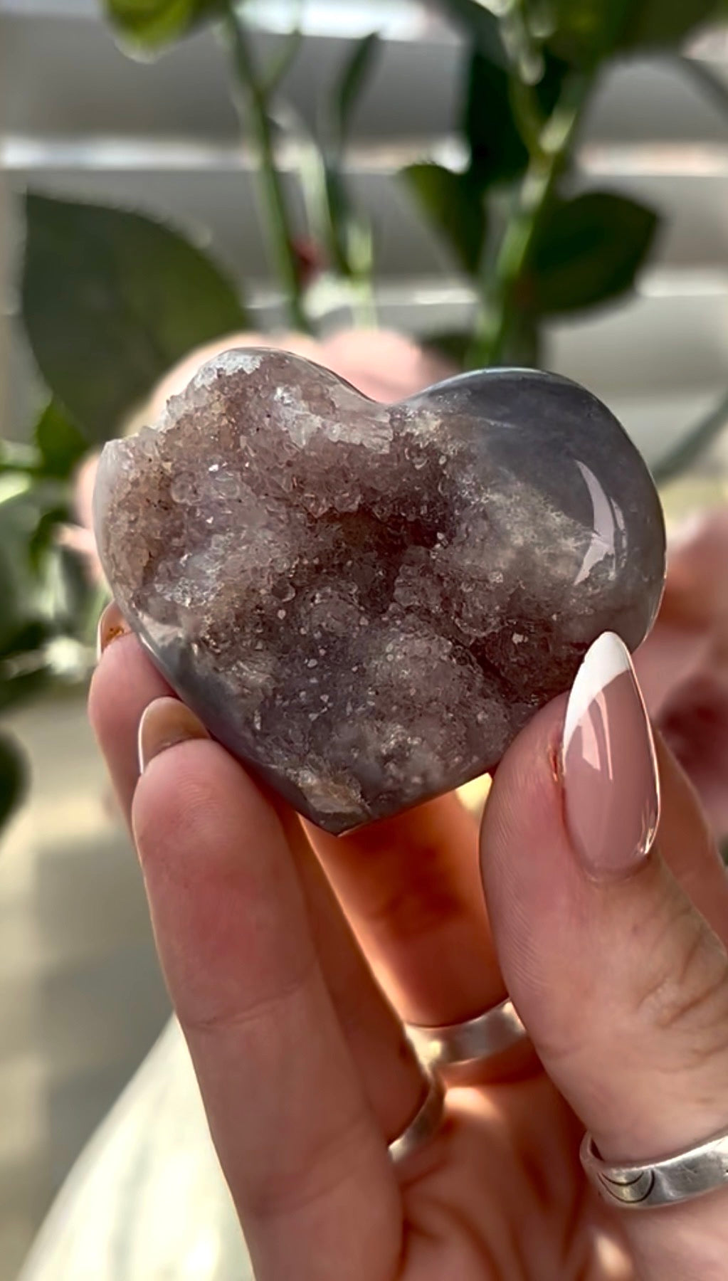 Gorgeous, druzy, pink amethyst heart- comes with stand