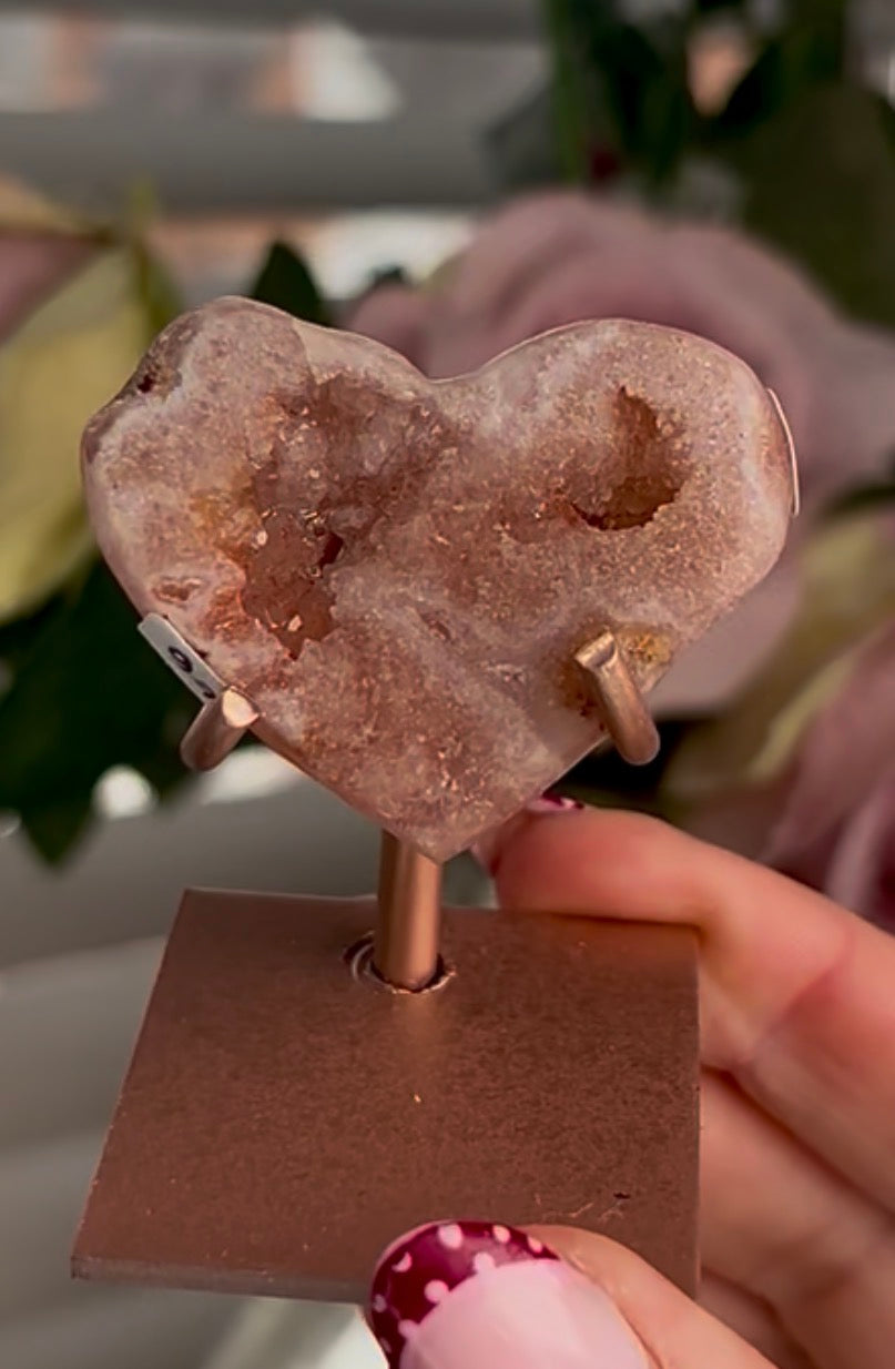 Mini pink amethyst heart - comes with stand