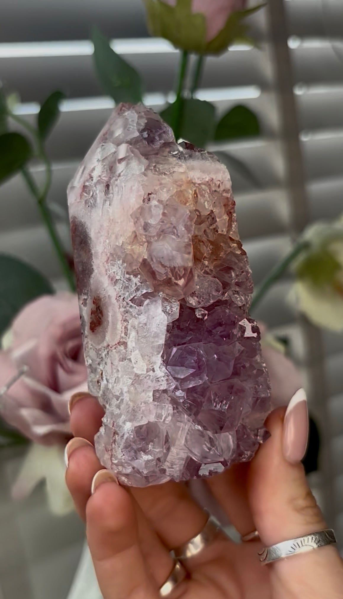 Beautiful, hq, druzy, Pink amethyst tower 10.6cm(h) by 5.8cm(w)