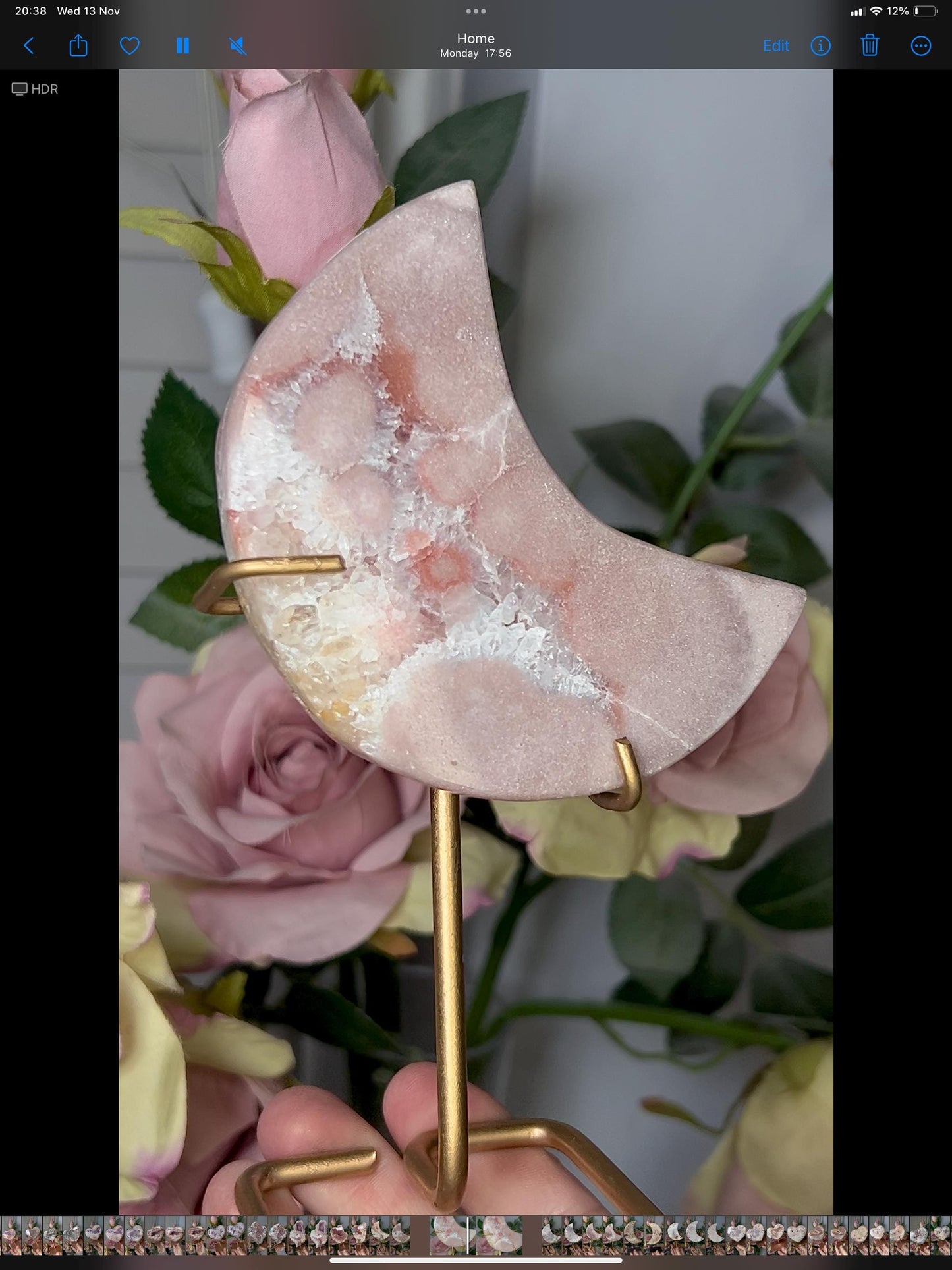 High grade, pink amethyst moon with quartz flowers and red hematite lining