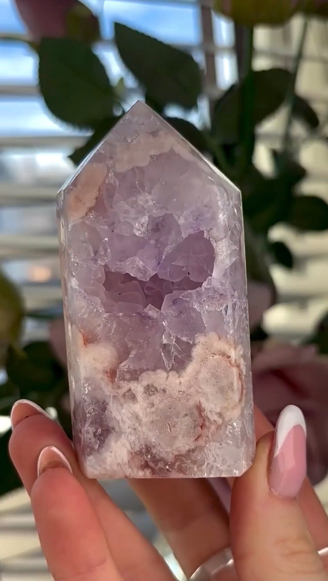 Pink amethyst tower with lilac quartz