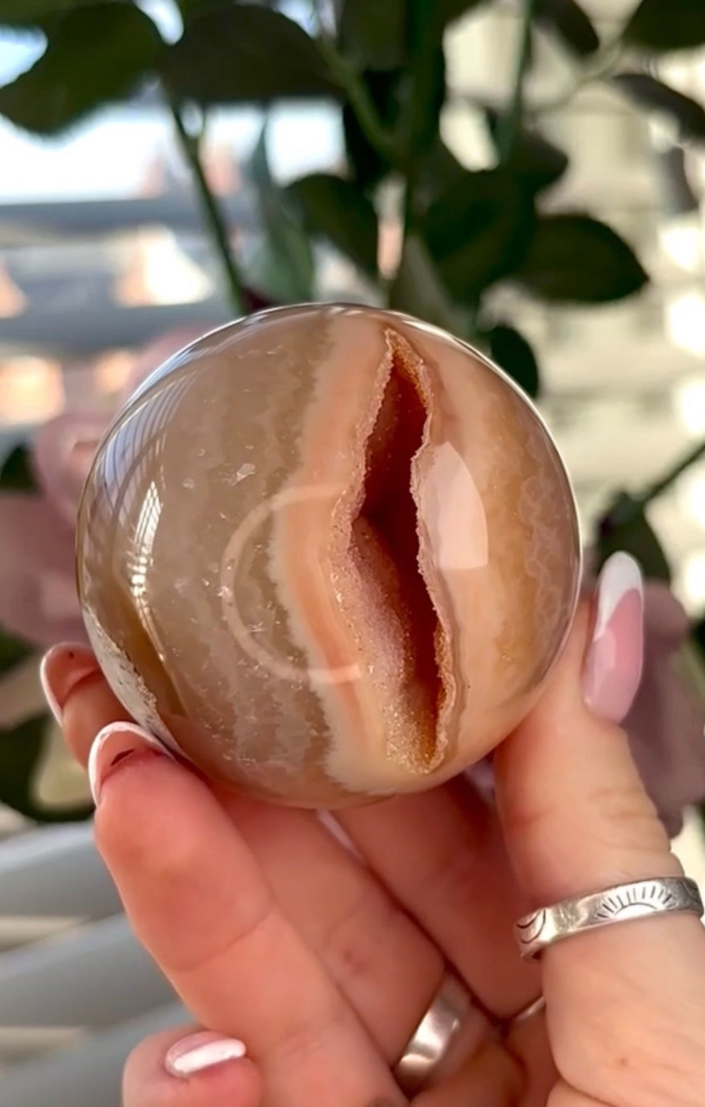 Gorgeous, high grade, agate sphere in orange/peach tones