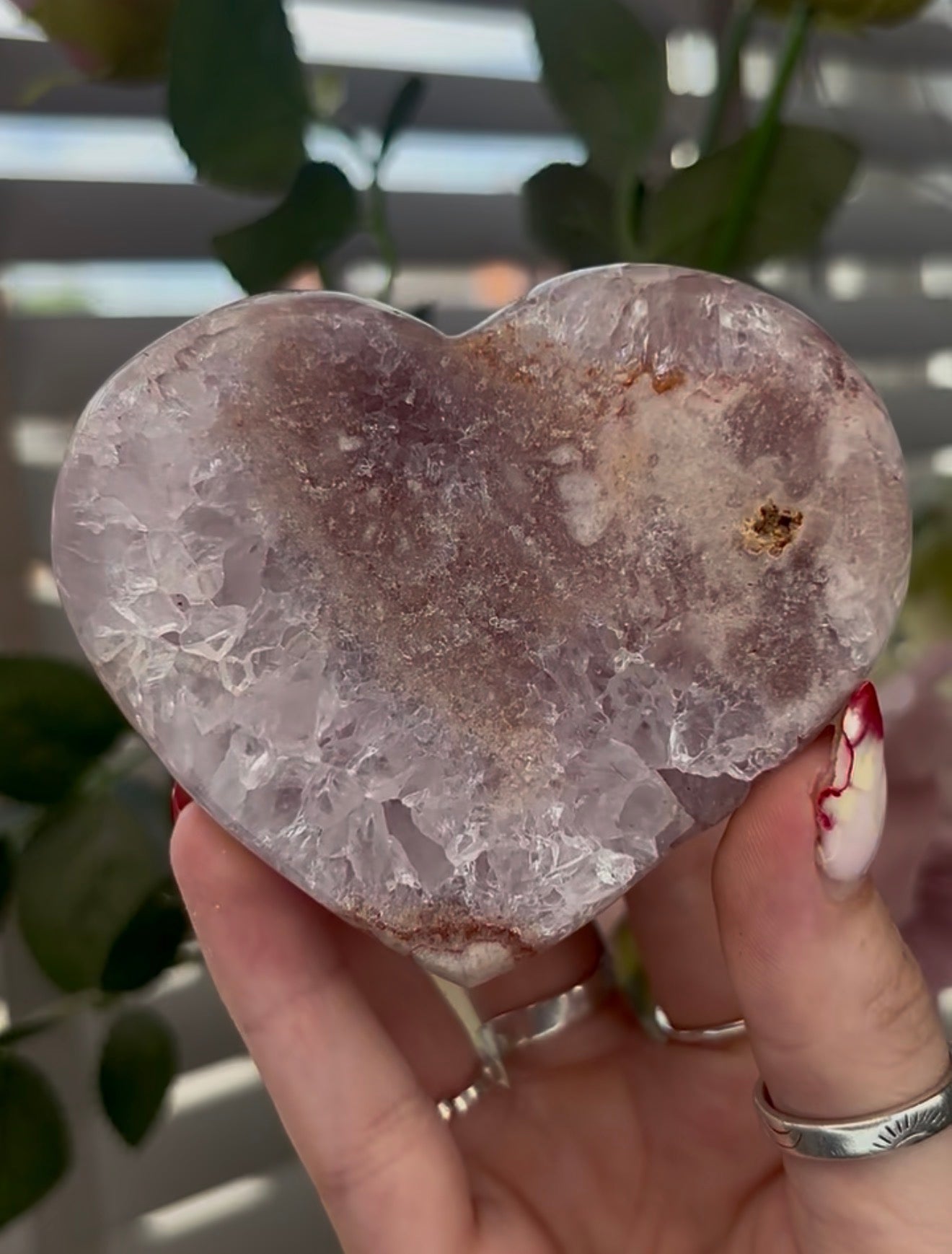 Quartz pink amethyst heart - comes with stand (8.5cm)