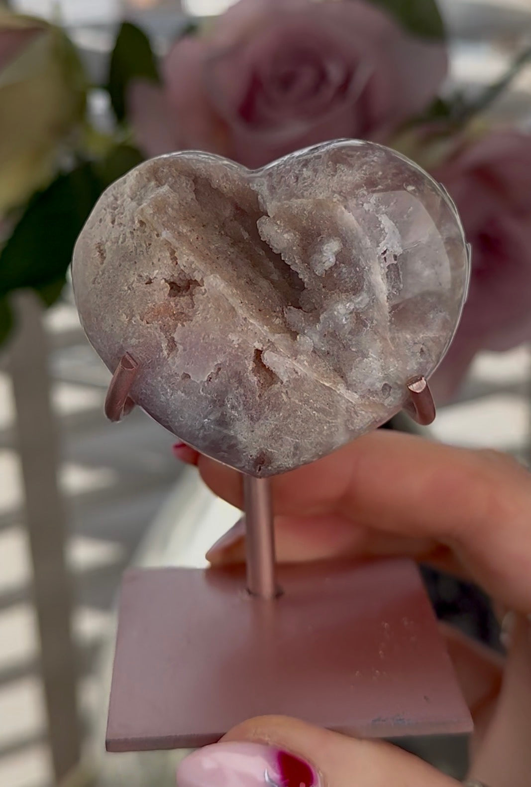 pink amethyst heart - comes with stand