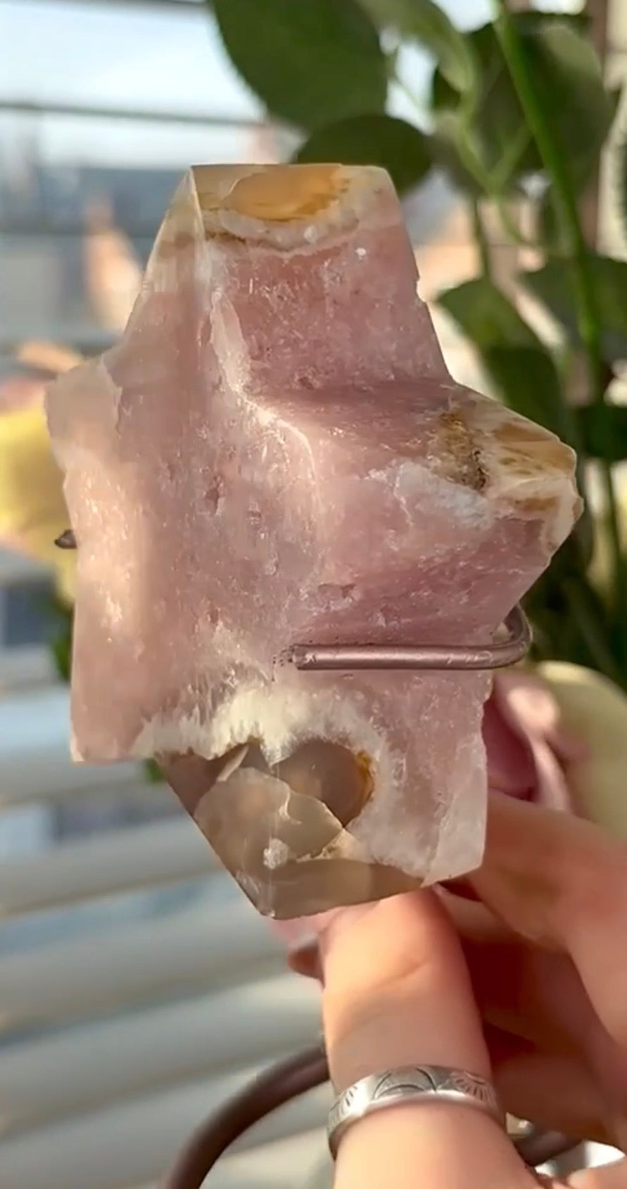 High quality pink amethyst star with agate - comes with stand
