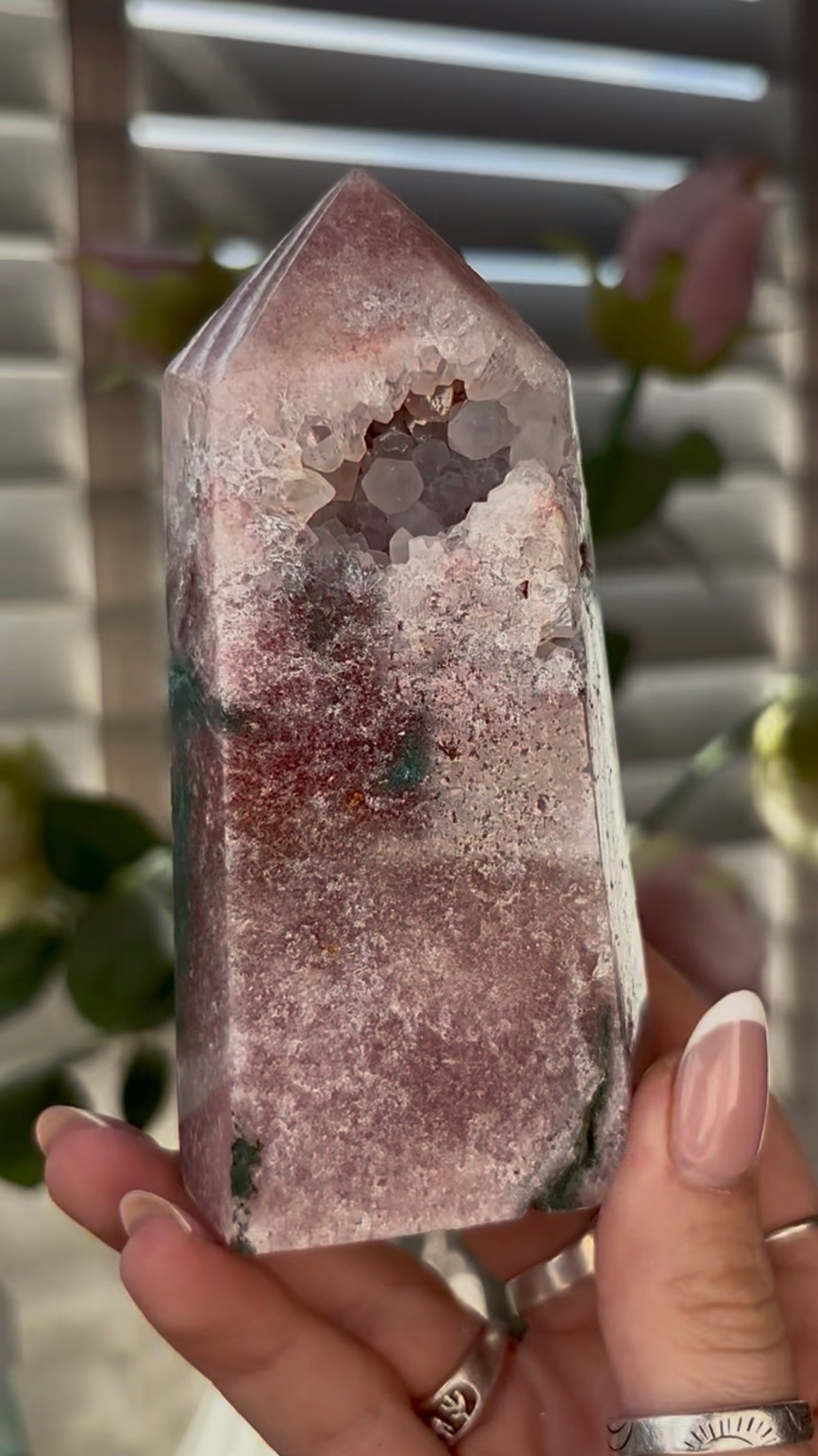 Cute, Pink amethyst tower 11.5cm(h) by 5.5cm(w)