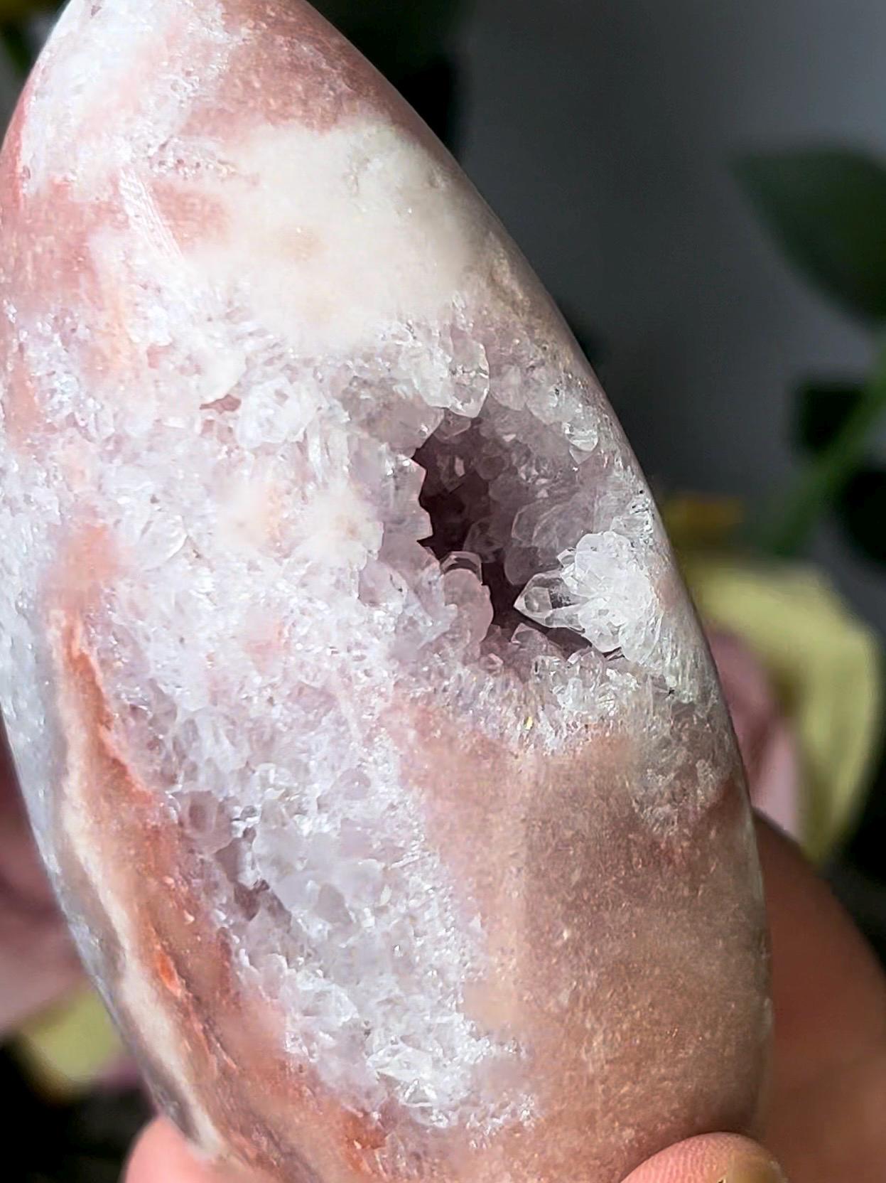 High grade, pink amethyst flame with rainbow quartz