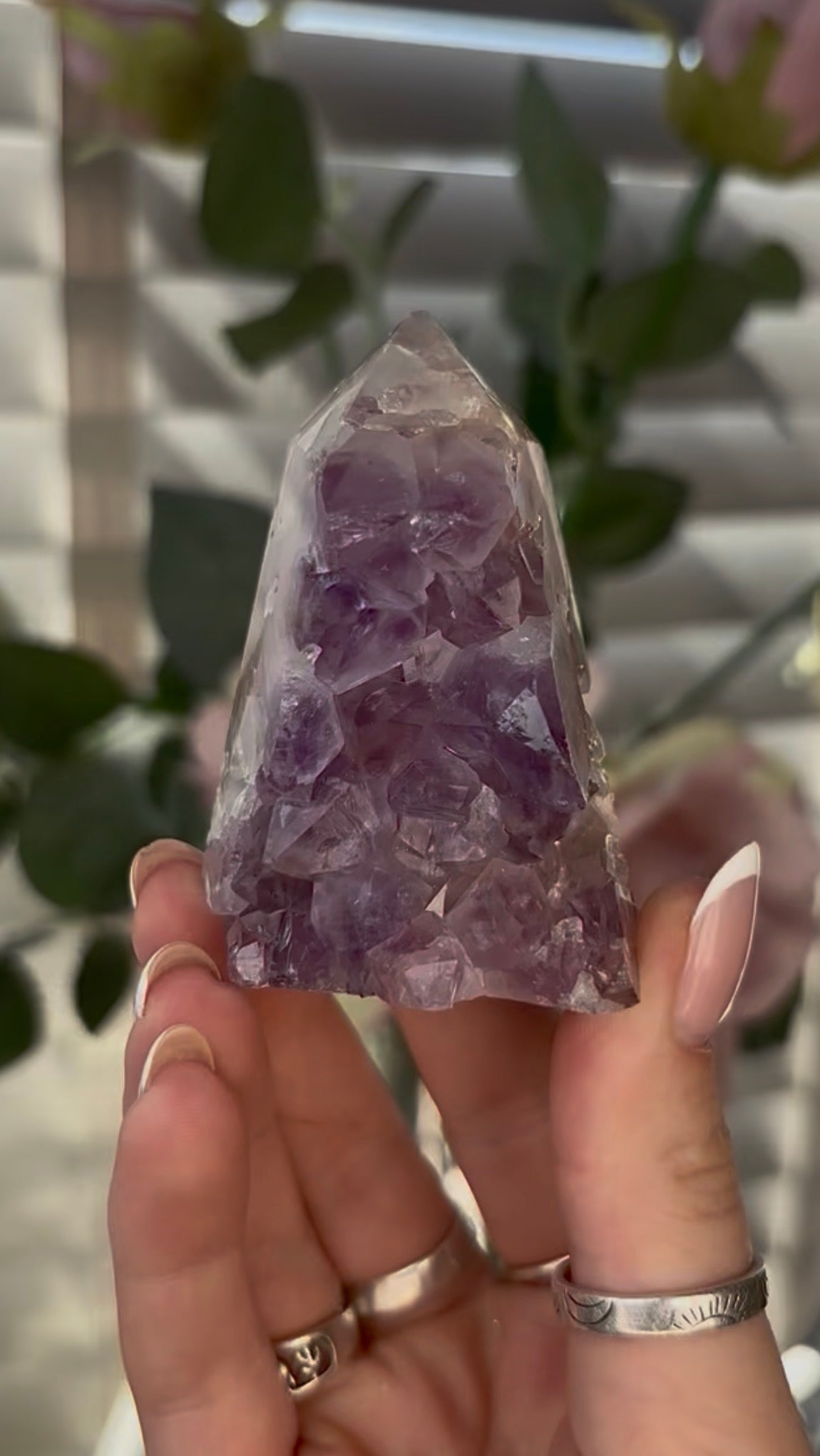 Beautiful, chunky Pink amethyst tower with purple quartz 7cm(h) by 4.5cm(w)