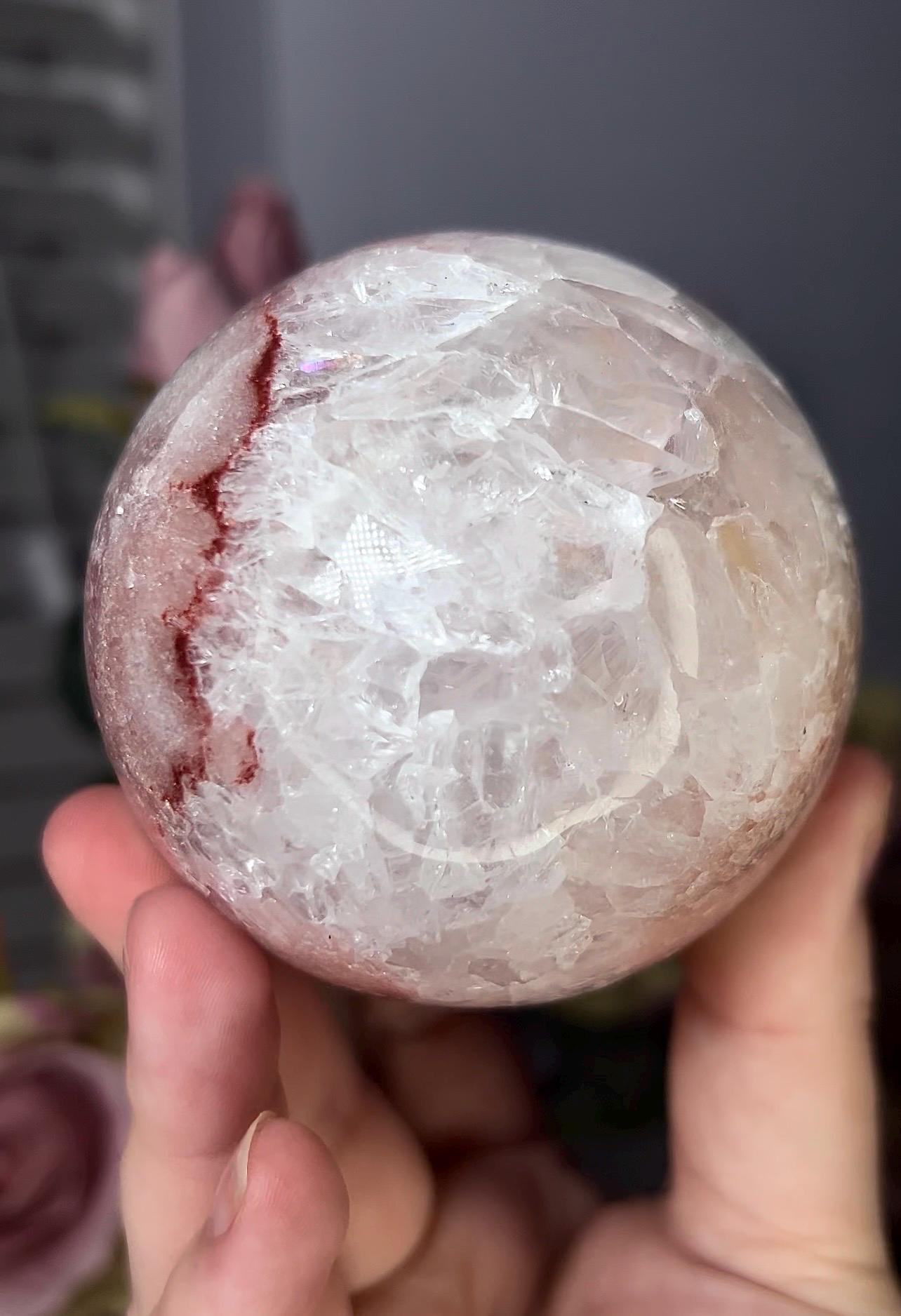 High grade, pink amethyst sphere with quartz 568g