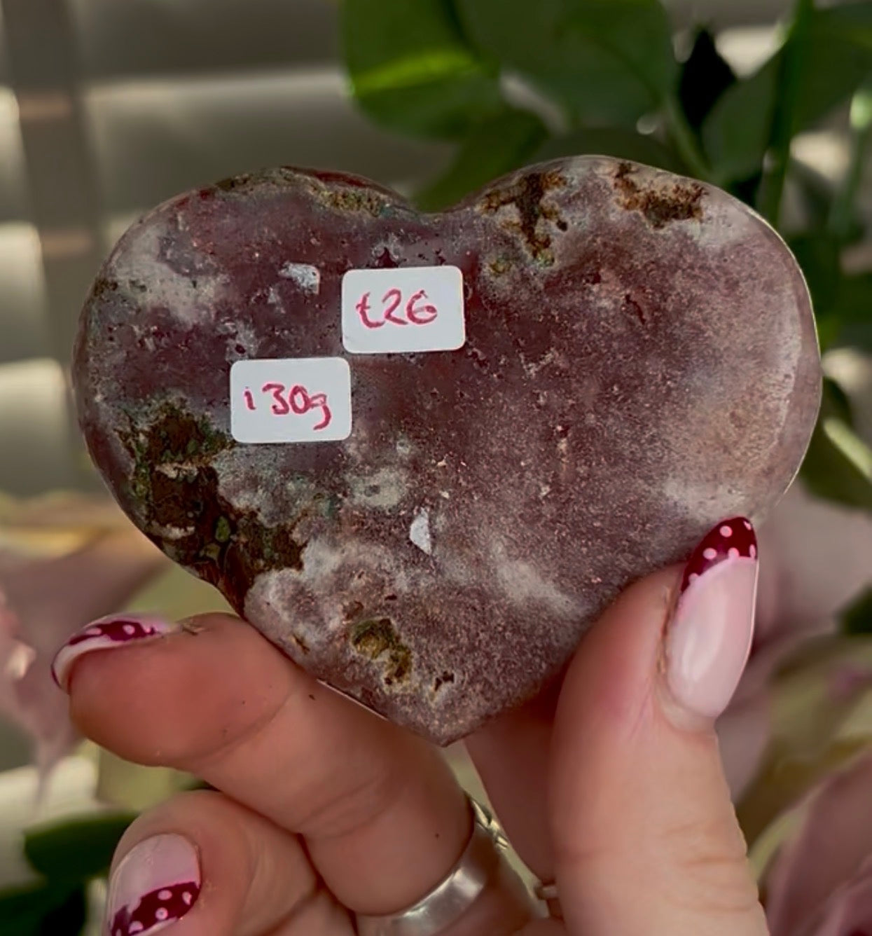 pink amethyst heart - comes with stand
