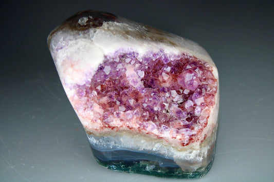 Incredible, berry, pink amethyst, agate, freeform withy quartz that is full of rainbows and moss agate, green jasper