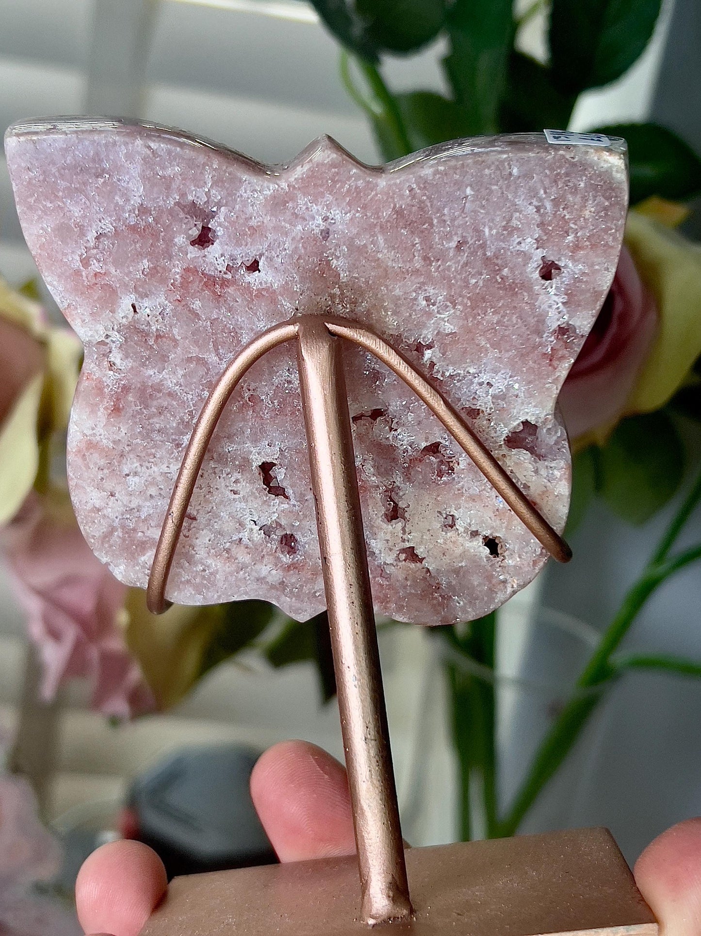 Pink amethyst butterfly on stand