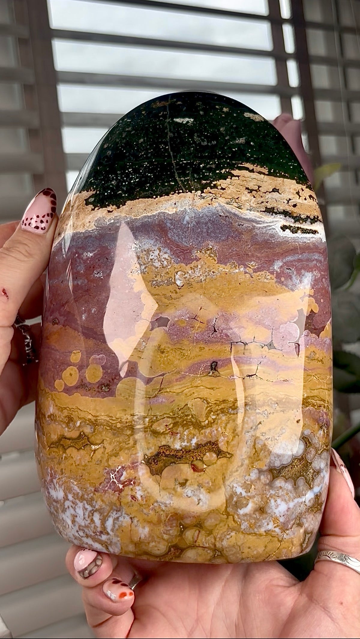 High quality, pink, mustard & green ocean jasper Freeform 2.445kg