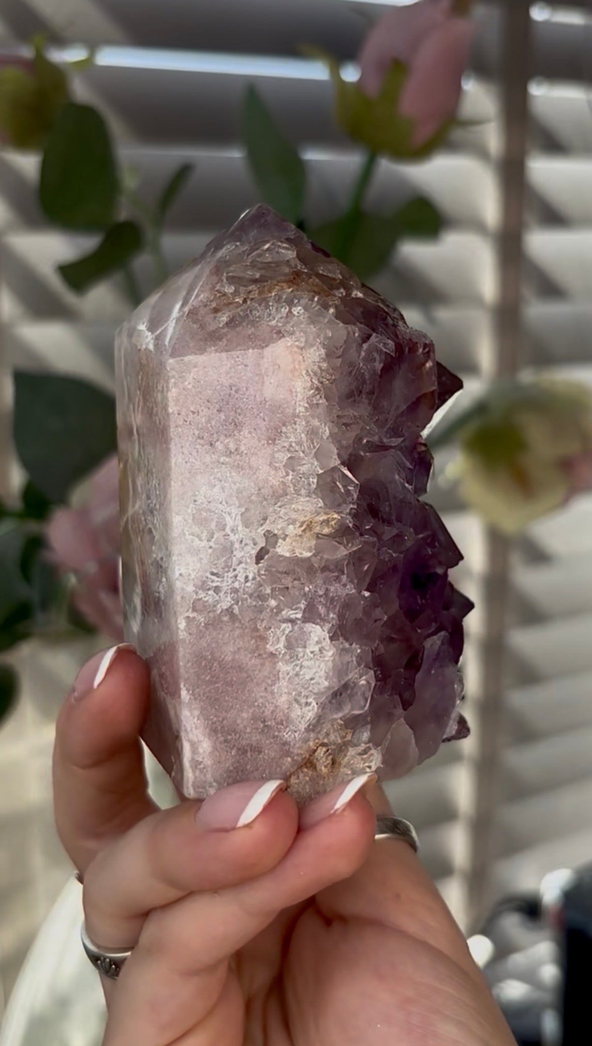 Beautiful, chunky Pink amethyst tower with purple quartz 9.5cm(h) by 6cm(w)