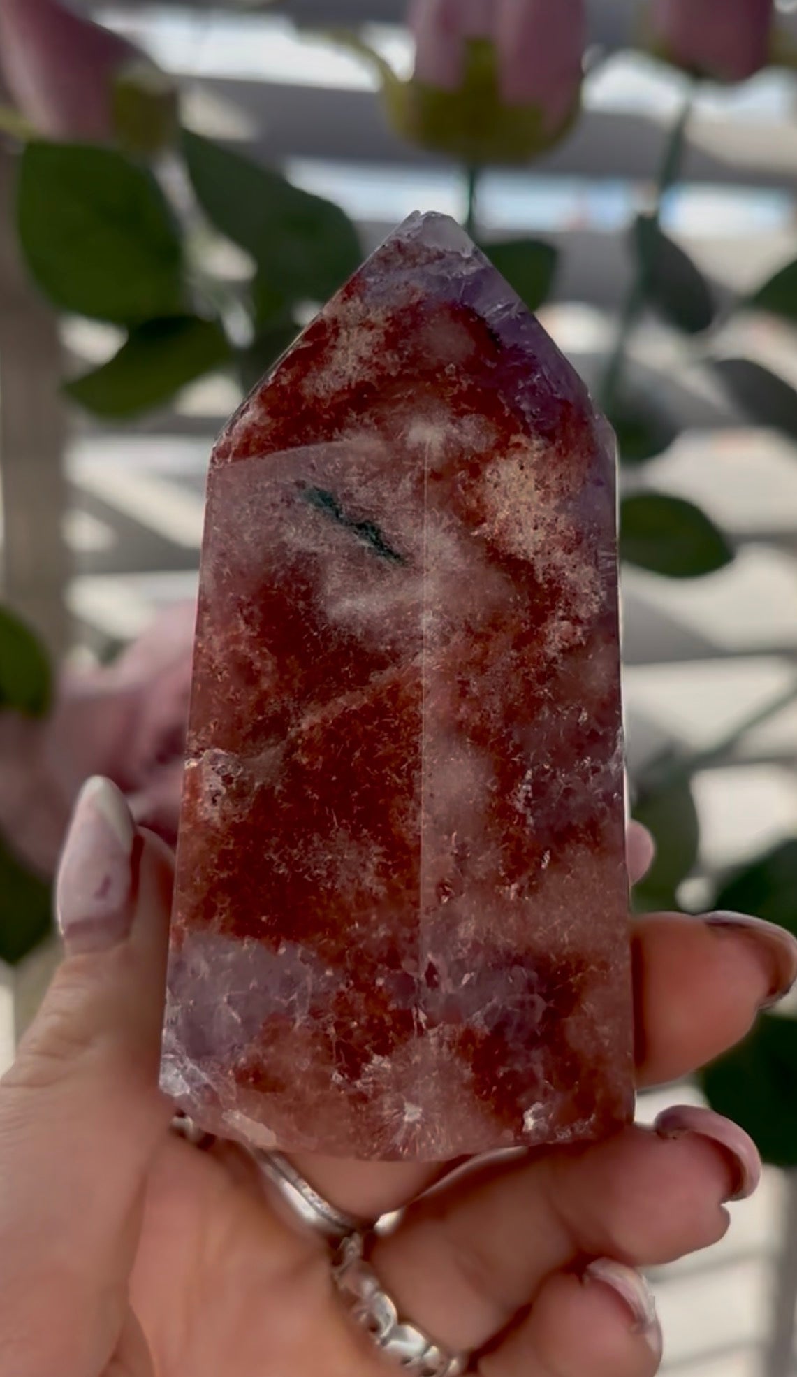 Beautiful, high quality, Pink amethyst tower with purple quartz & green jasper