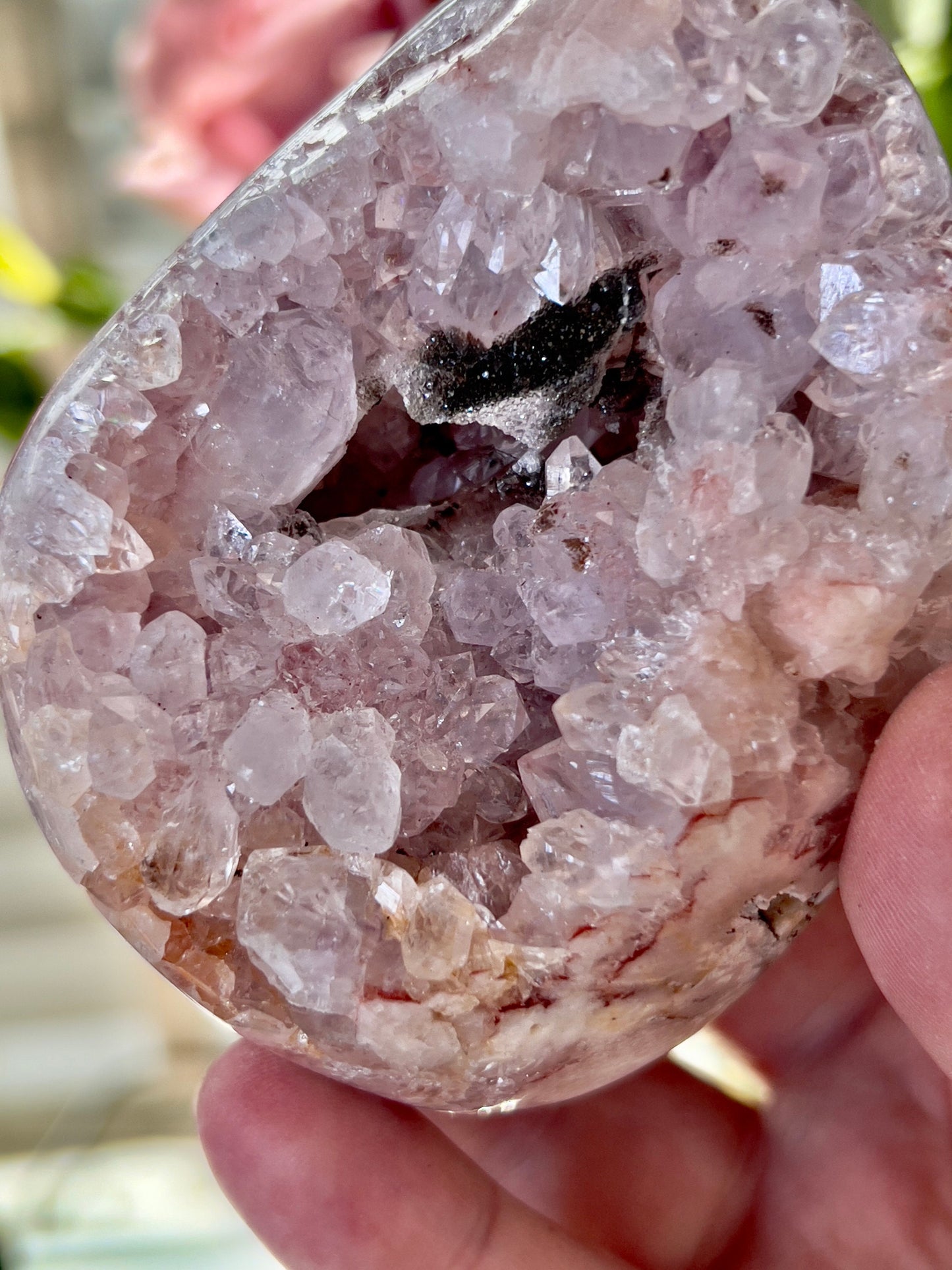 High grade, pink amethyst, Freeform with black sugar druzy