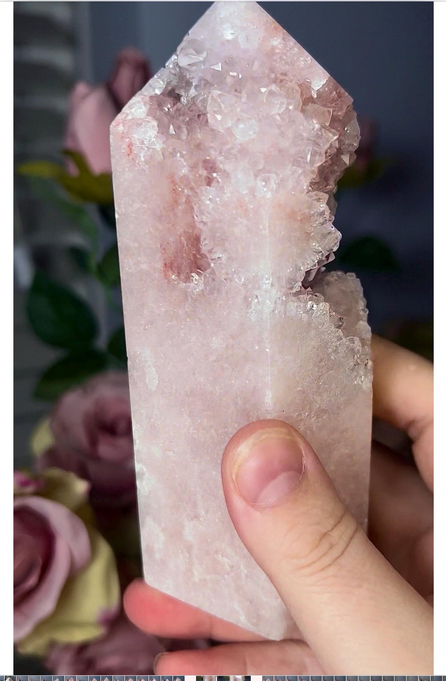 High grade, tall, baby pink amethyst tower 490g