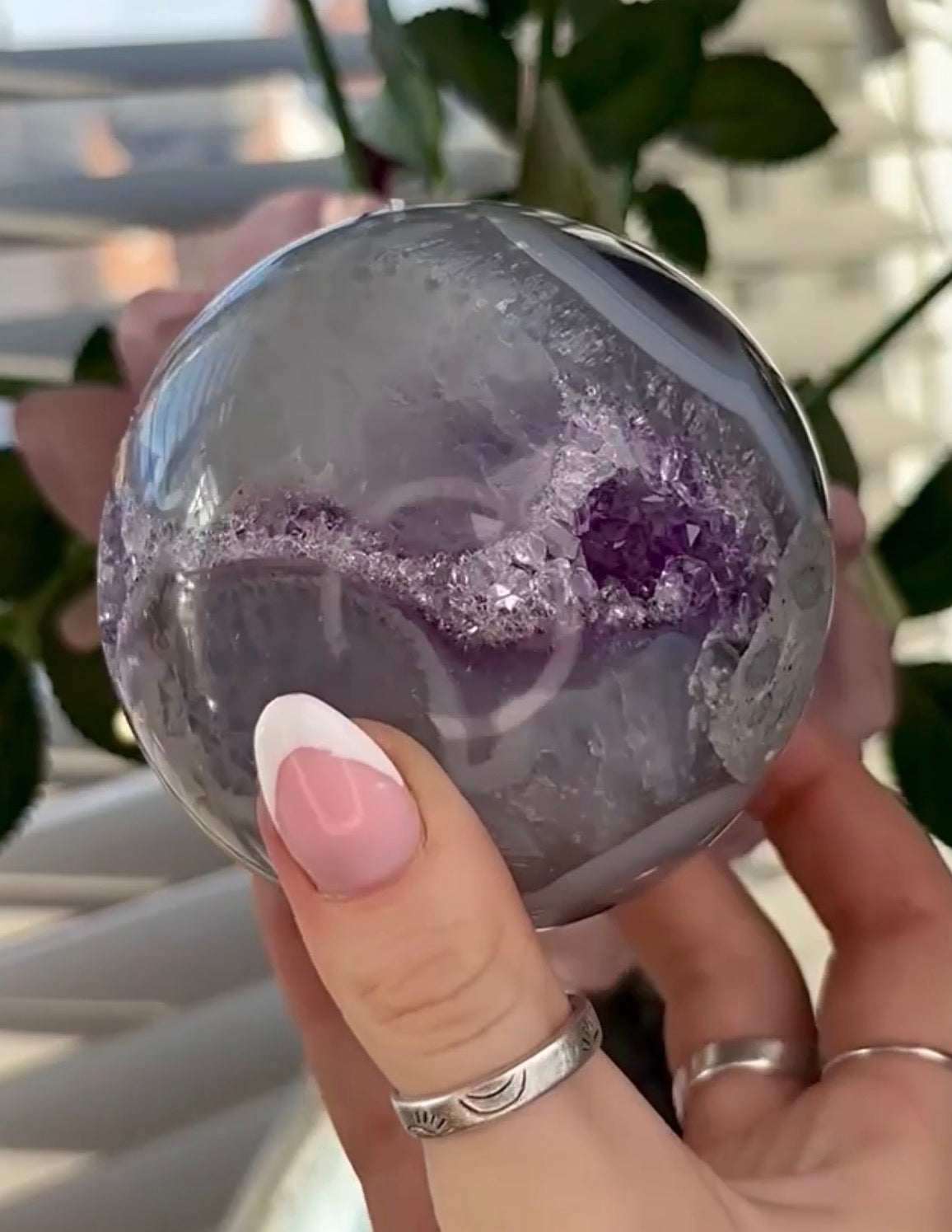 Gorgeous, high grade, amethyst agate sphere